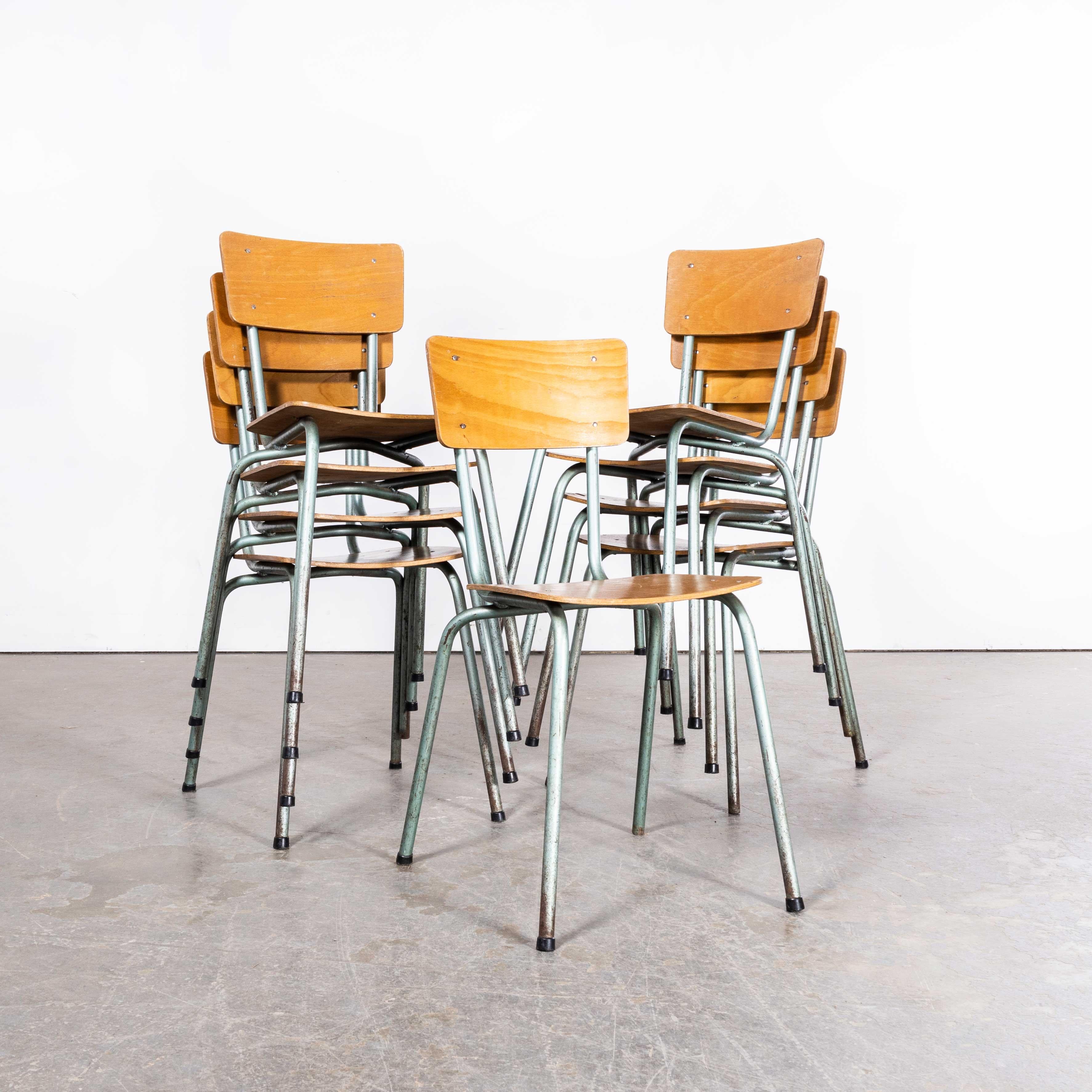 1960’s Original French Stacking University Aqua Slim Back Dining Chairs - Set of For Sale 3