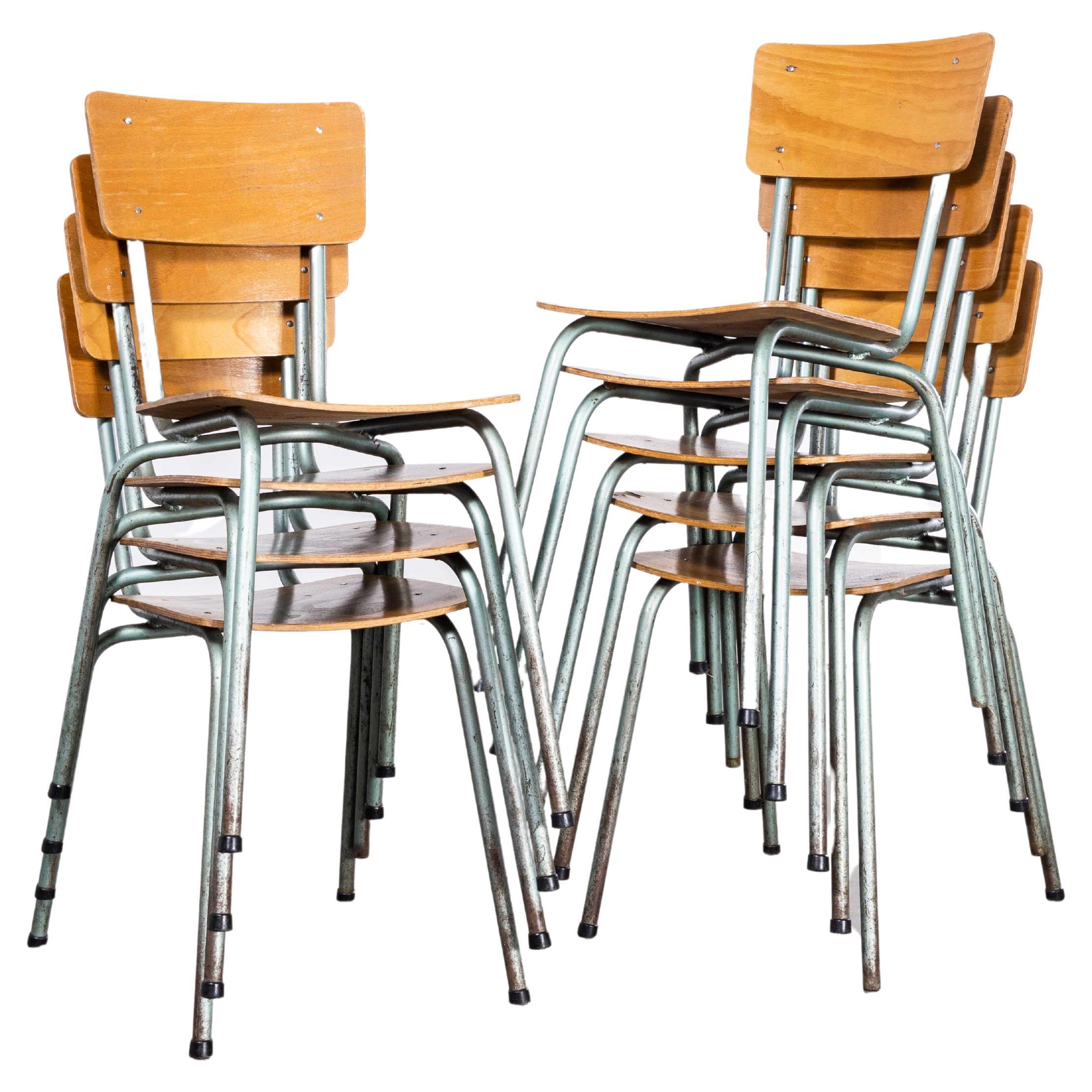 1960’s Original French Stacking University Aqua Slim Back Dining Chairs - Set of For Sale