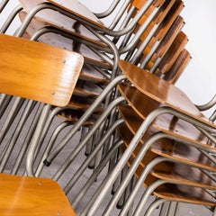 1960’s Original French Stacking University Silver Slim Back Dining Chairs - Set