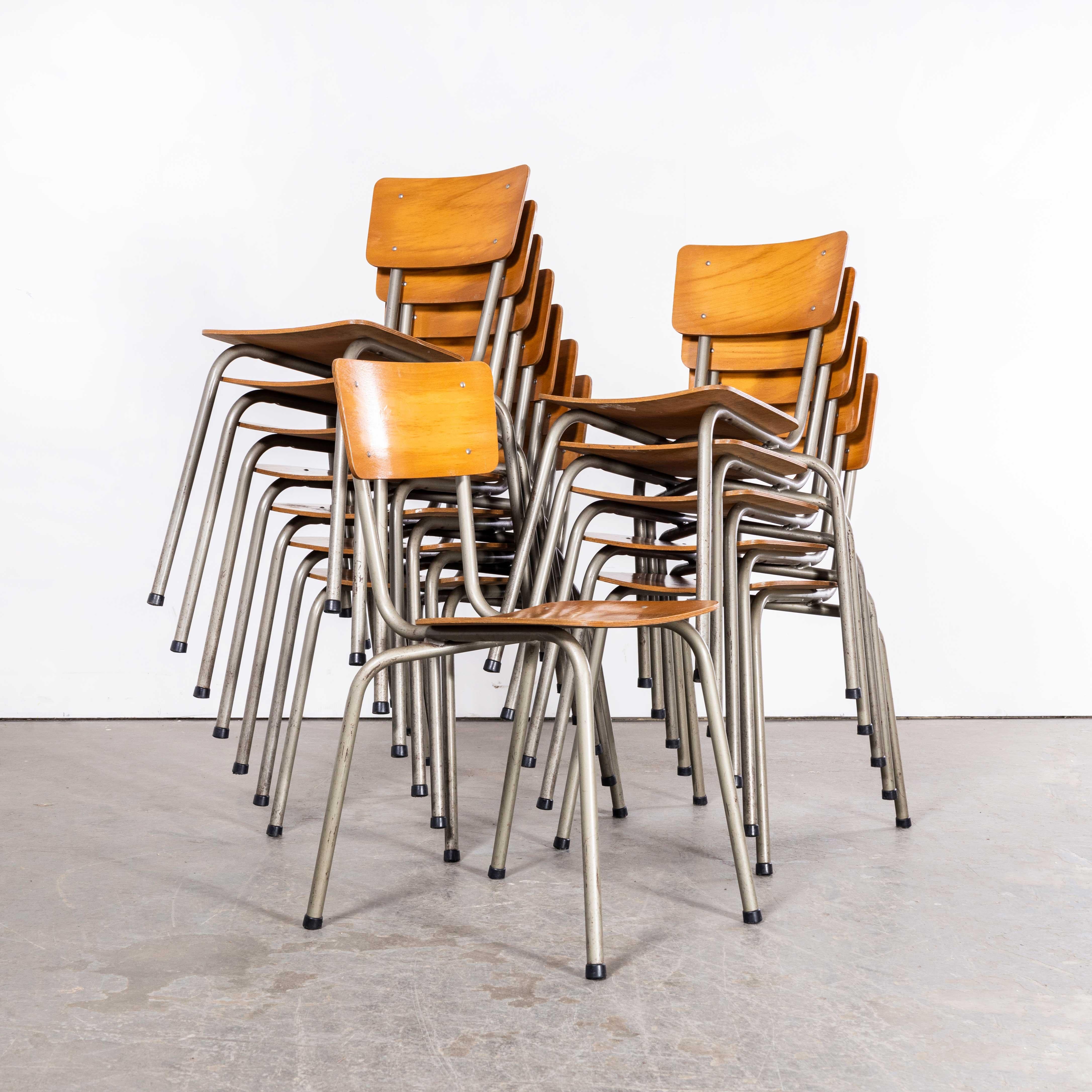 Mid-20th Century 1960’s Original French Stacking University Silver Slim Back Dining Chairs - Set  For Sale