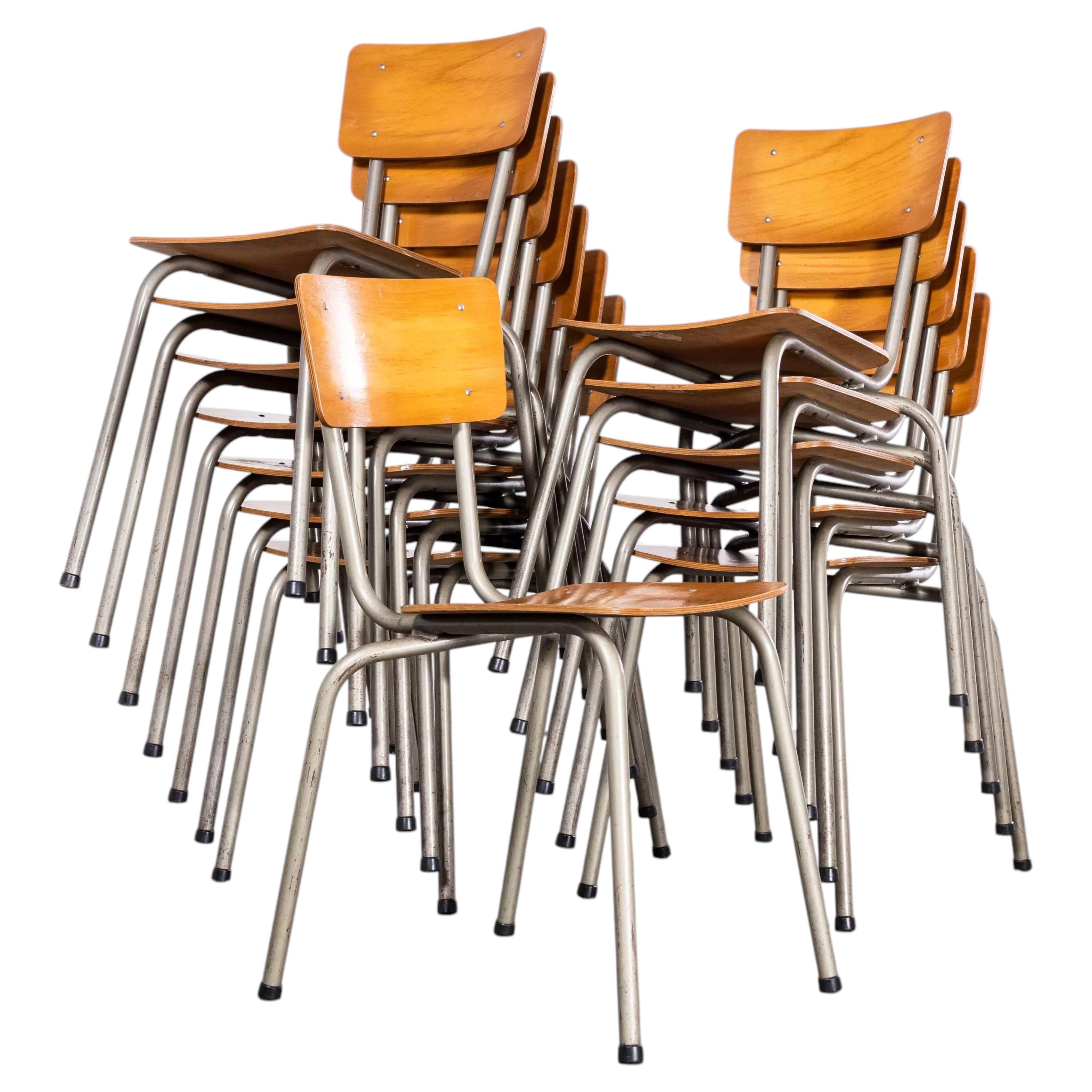 1960’s Original French Stacking University Silver Slim Back Dining Chairs - Set