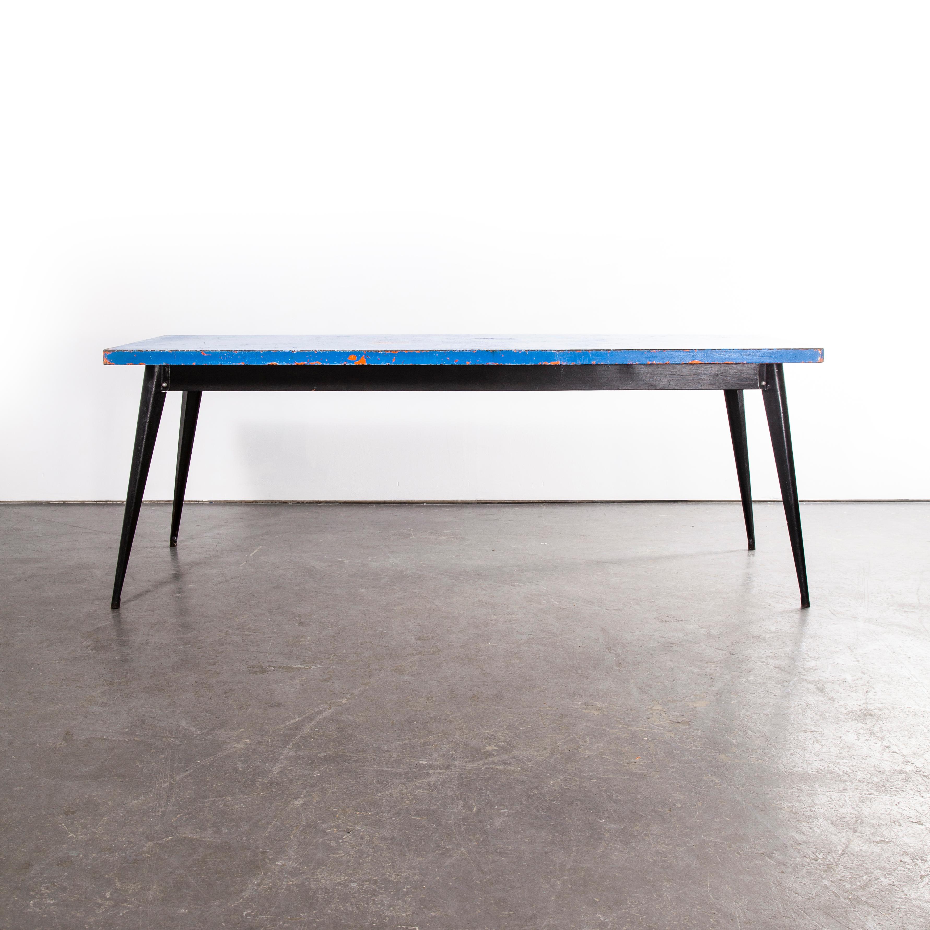 1960's Original French T55 Tolix Rectangular Two Metre Dining Table, Blue Top 5