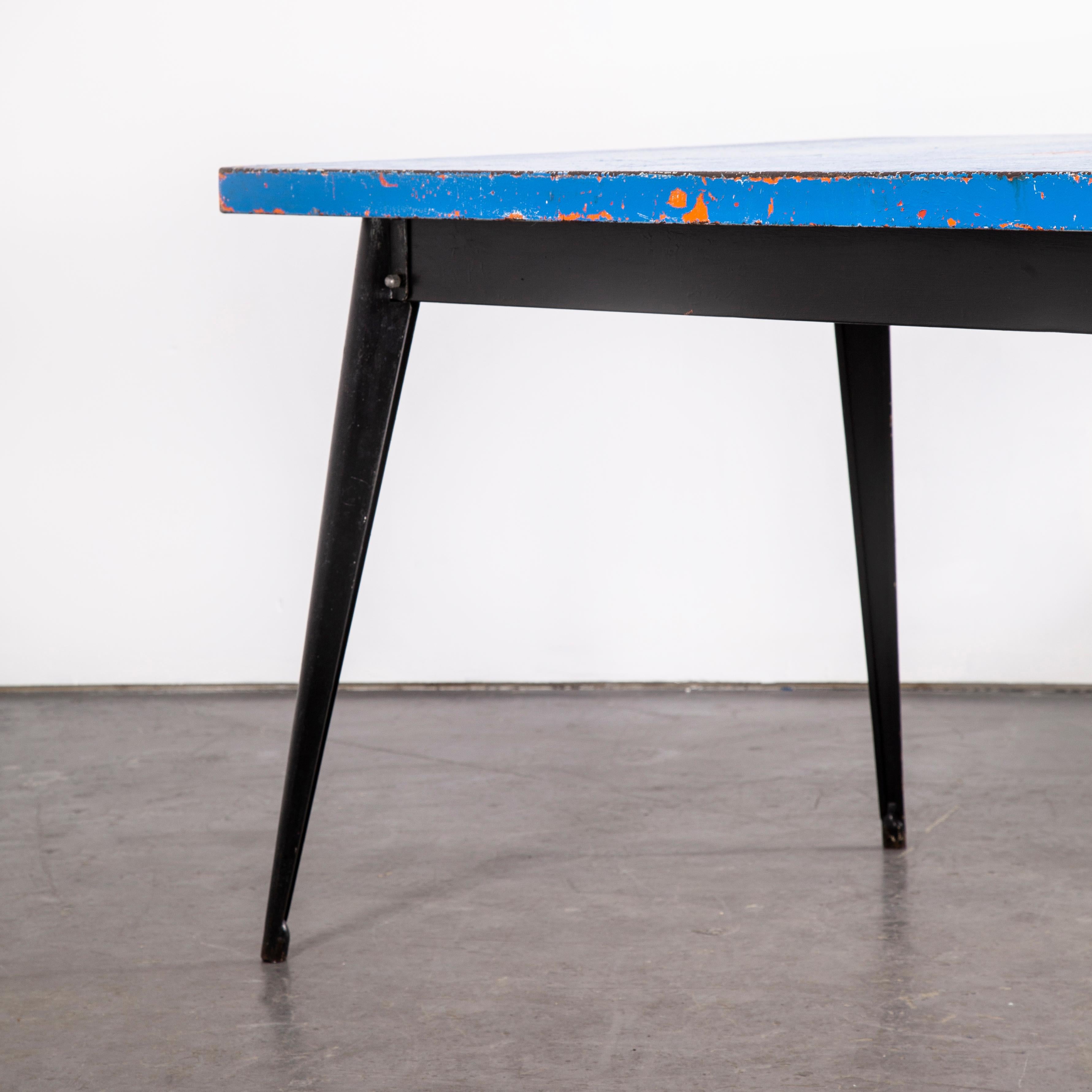 Mid-20th Century 1960's Original French T55 Tolix Rectangular Two Metre Dining Table, Blue Top