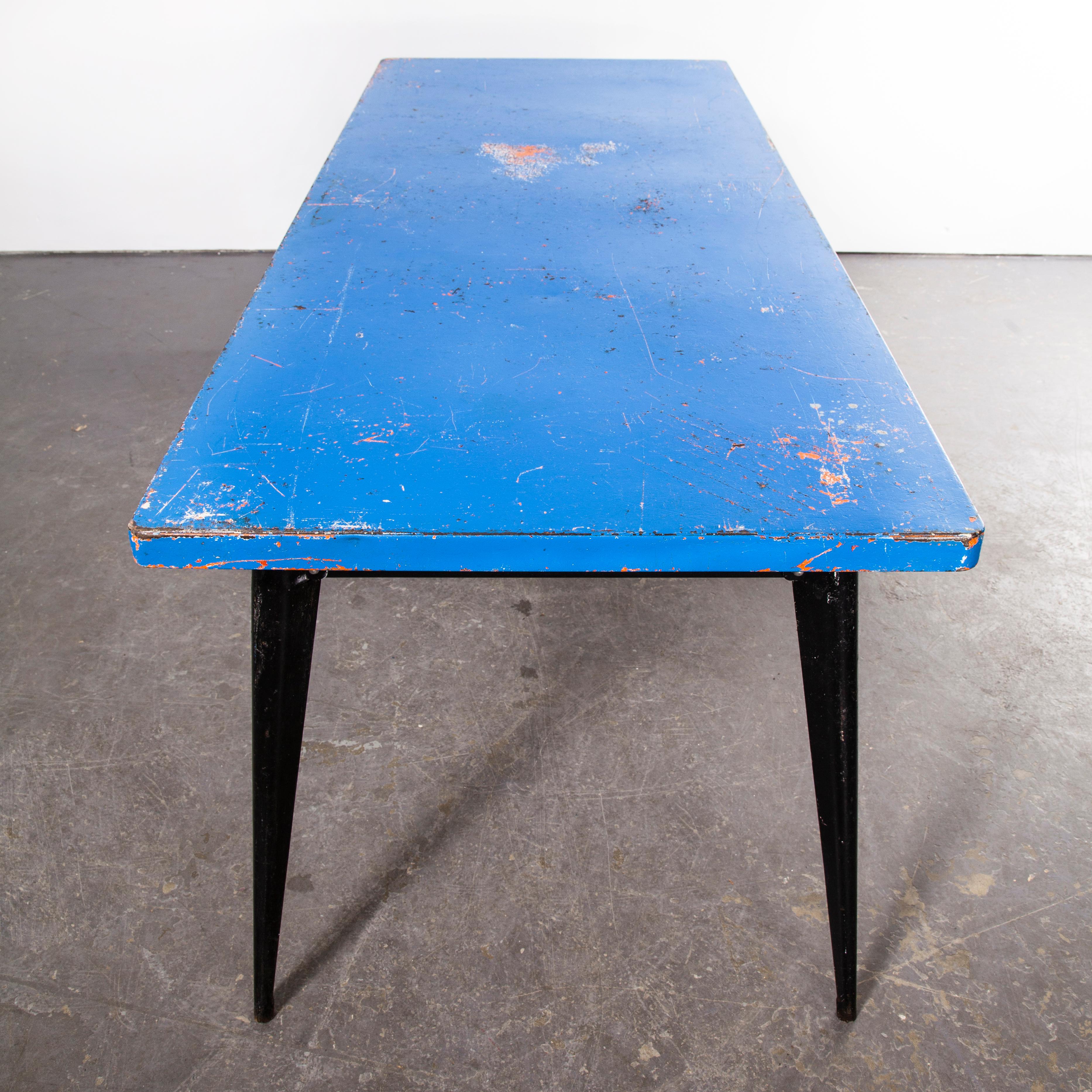 Metal 1960's Original French T55 Tolix Rectangular Two Metre Dining Table, Blue Top