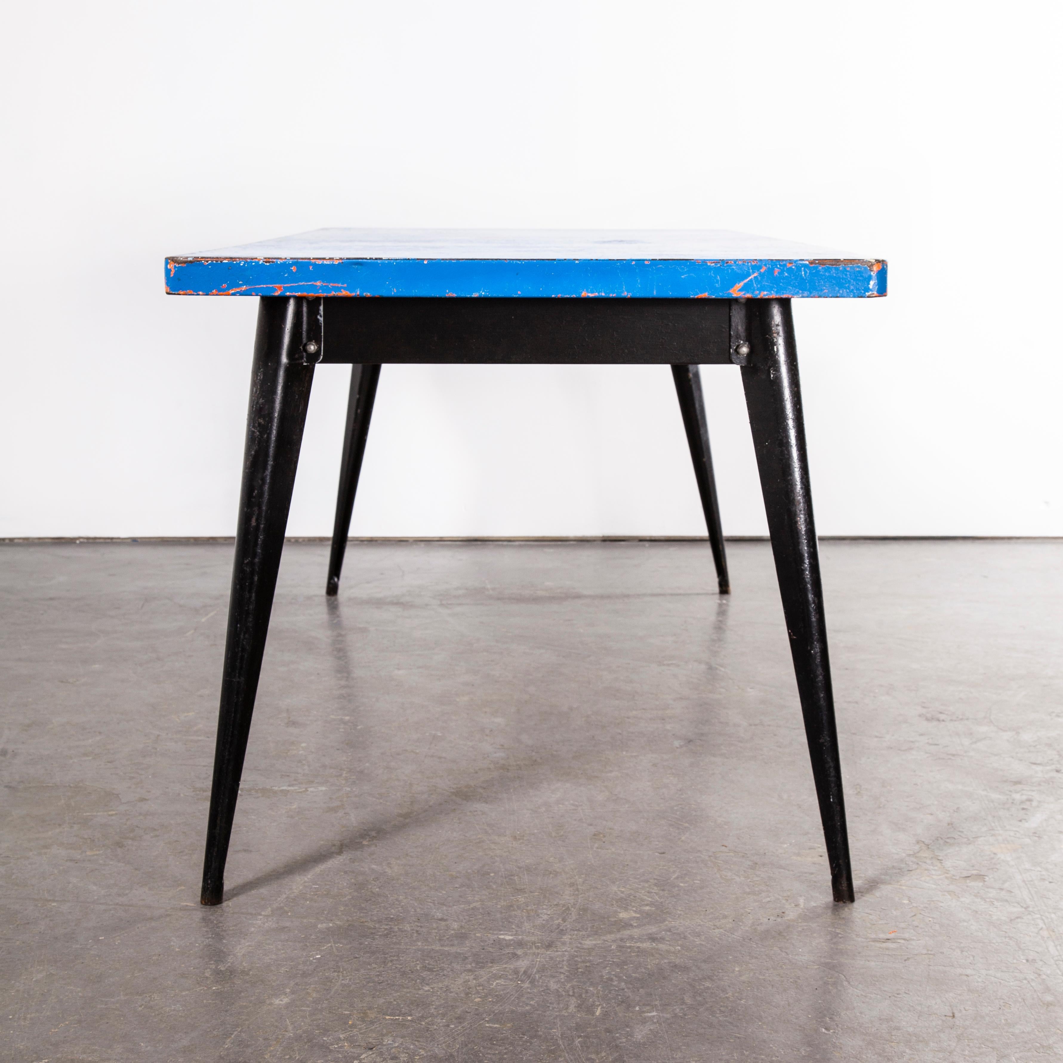 1960's Original French T55 Tolix Rectangular Two Metre Dining Table, Blue Top 4