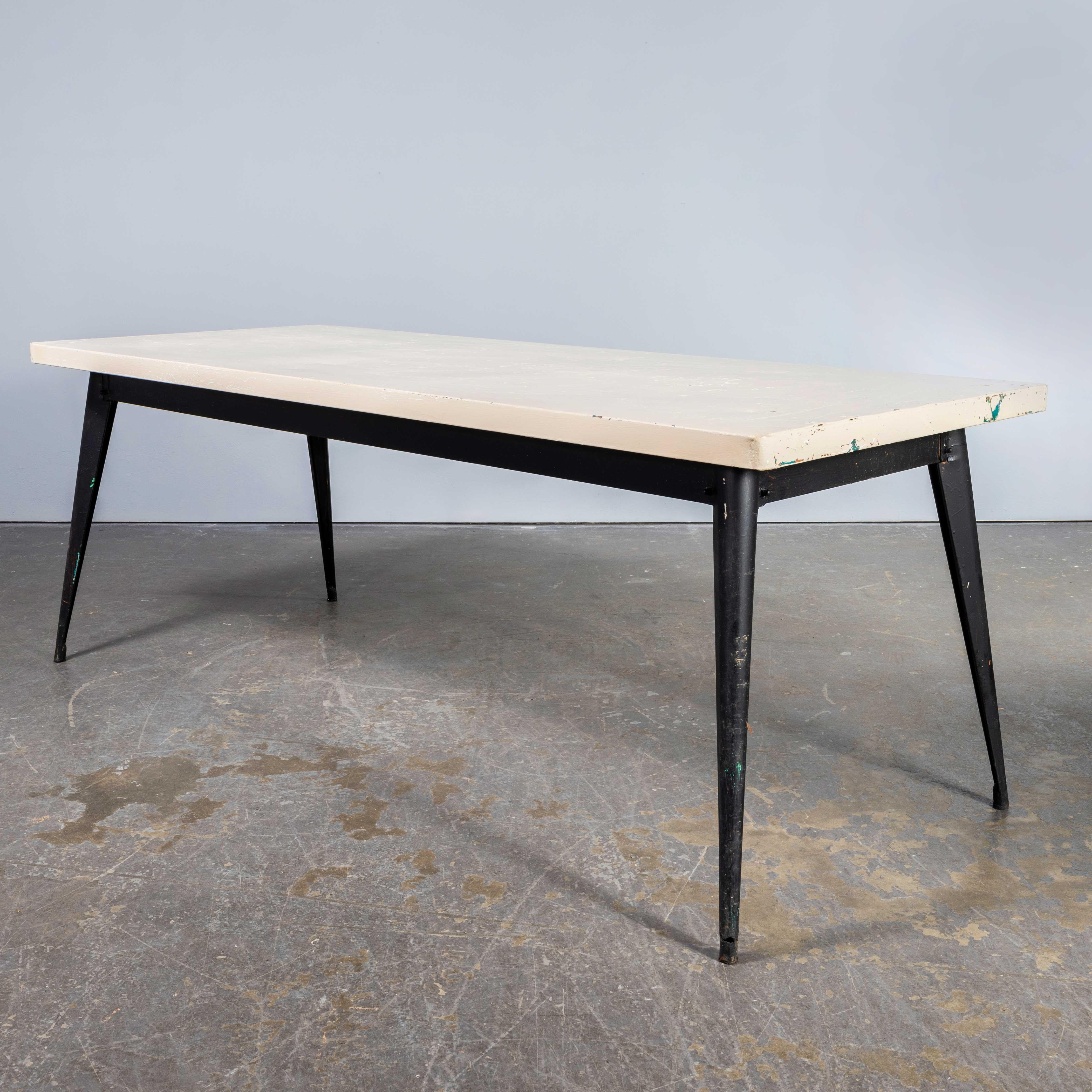 1960's Original French T55 Tolix Rectangular White 2 Metre Dining Table. (932.5) In Good Condition For Sale In Hook, Hampshire