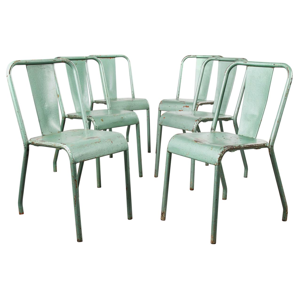 1960s Original French Tolix T37 Metal Cafe Outdoor Dining Chairs Ð, Set of Six
