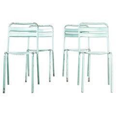 1960's, Original Green French Tolix T2 Metal Outdoor Dining Chairs, Set of Four