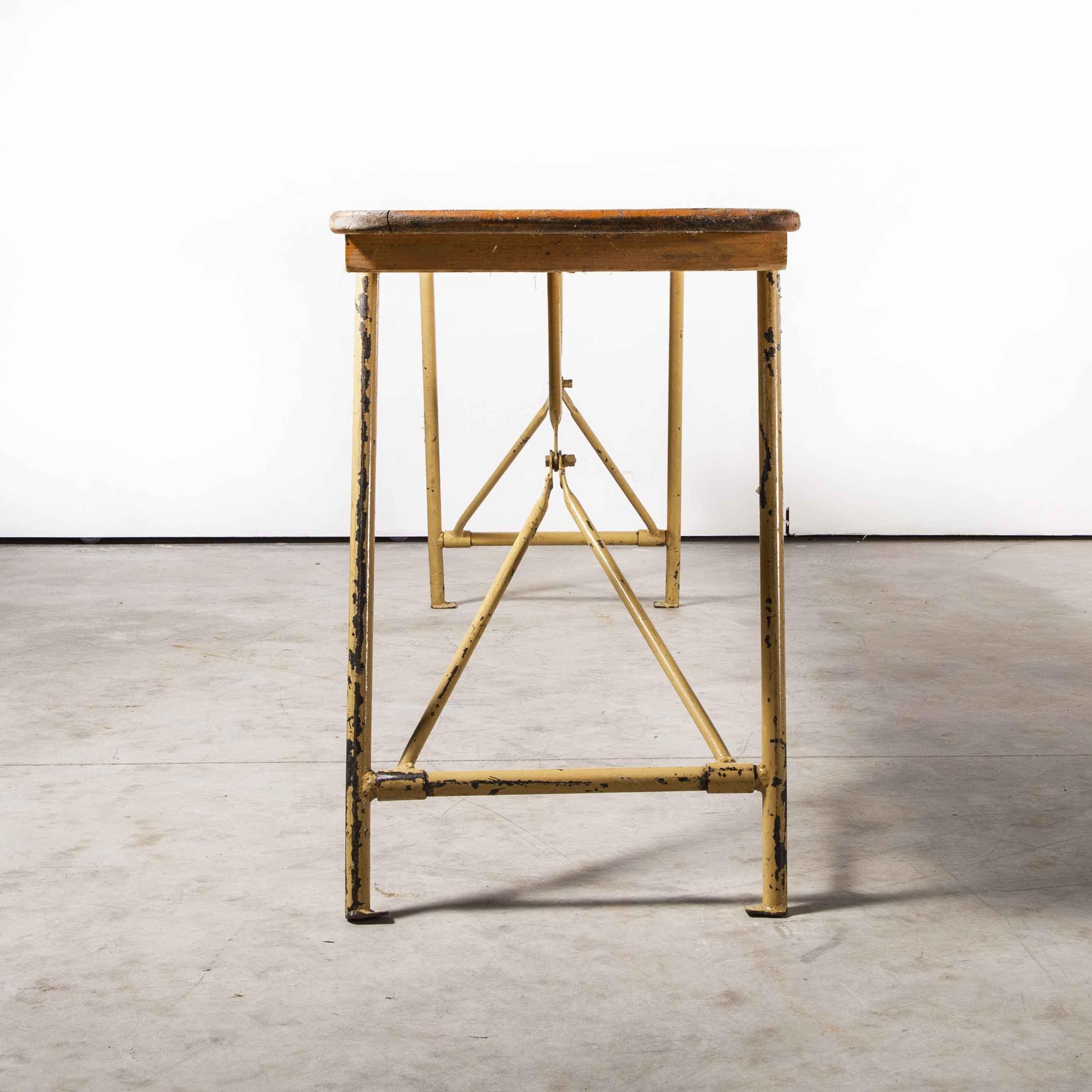 1960's Original Heavy Duty French Army Trestle Dining Table '1097.7' 2