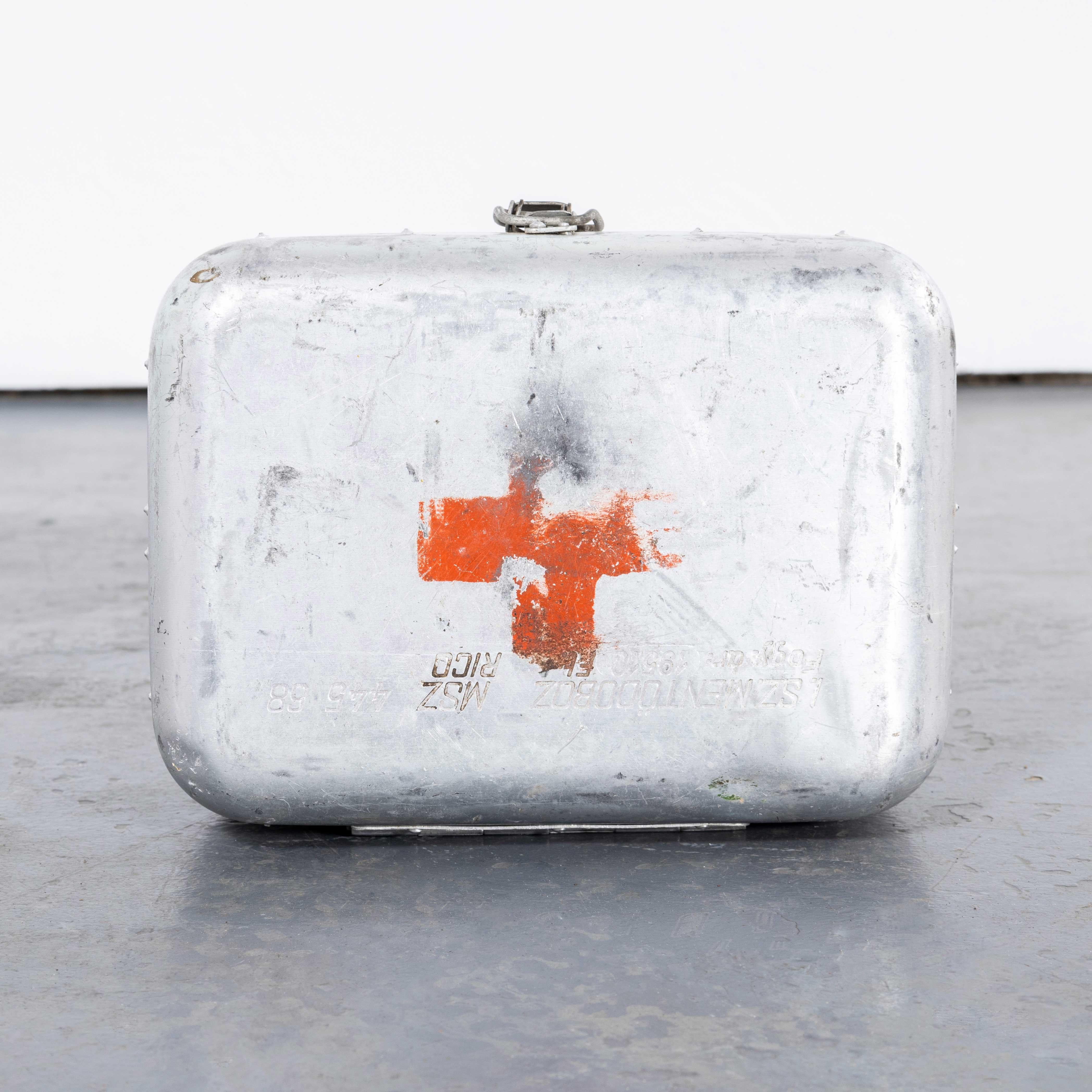 Aluminum 1960's Original Hungarian Army First Aid Boxes - Medium Shape For Sale