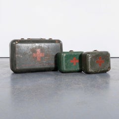 1960's Original Hungarian Army First Aid Boxes - Set Of Three Green