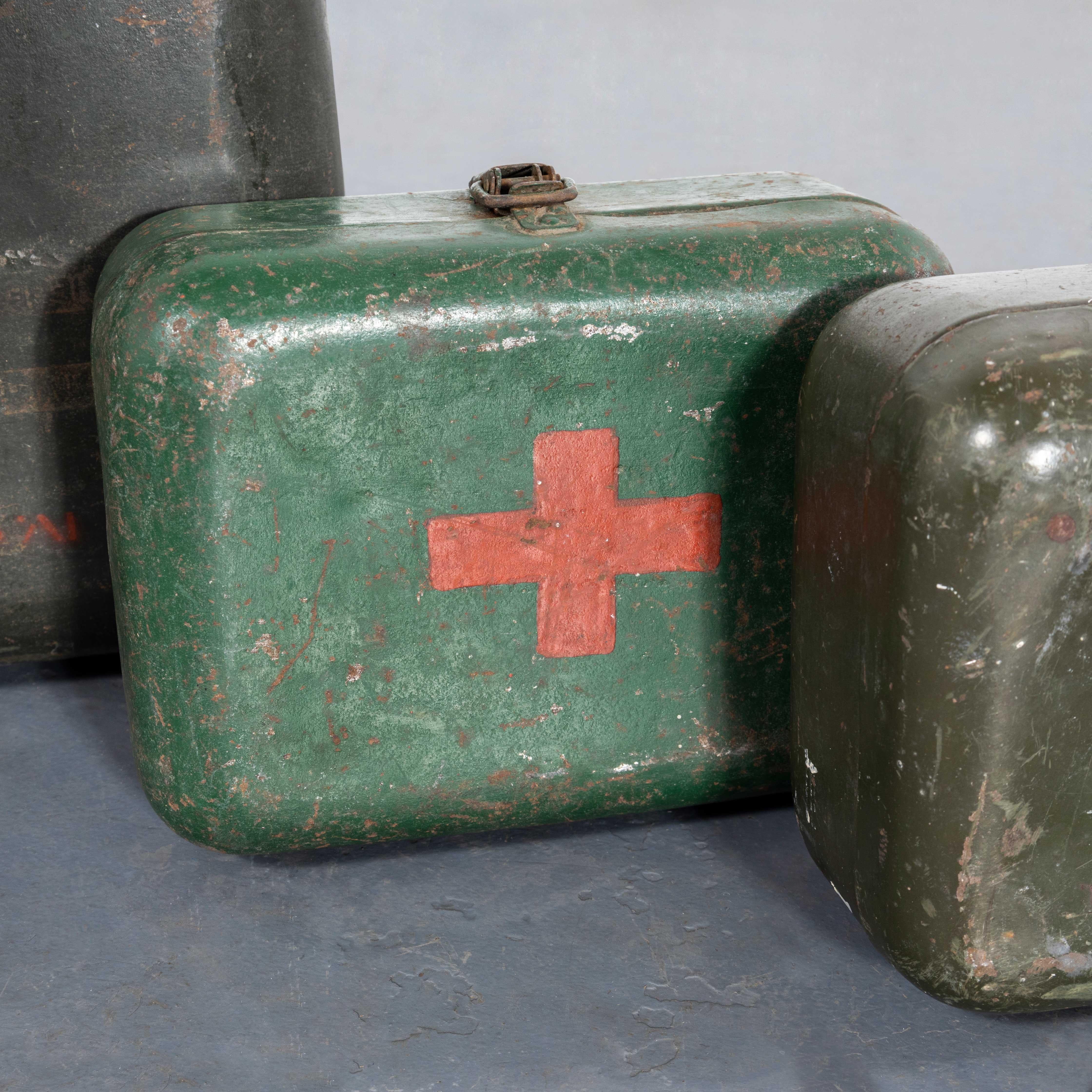 European 1960's Original Hungarian Army First Aid Boxes - Set Of Three Green For Sale