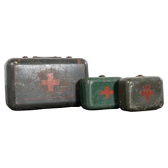 Vintage 1960's Original Hungarian Army First Aid Boxes - Set Of Three Green