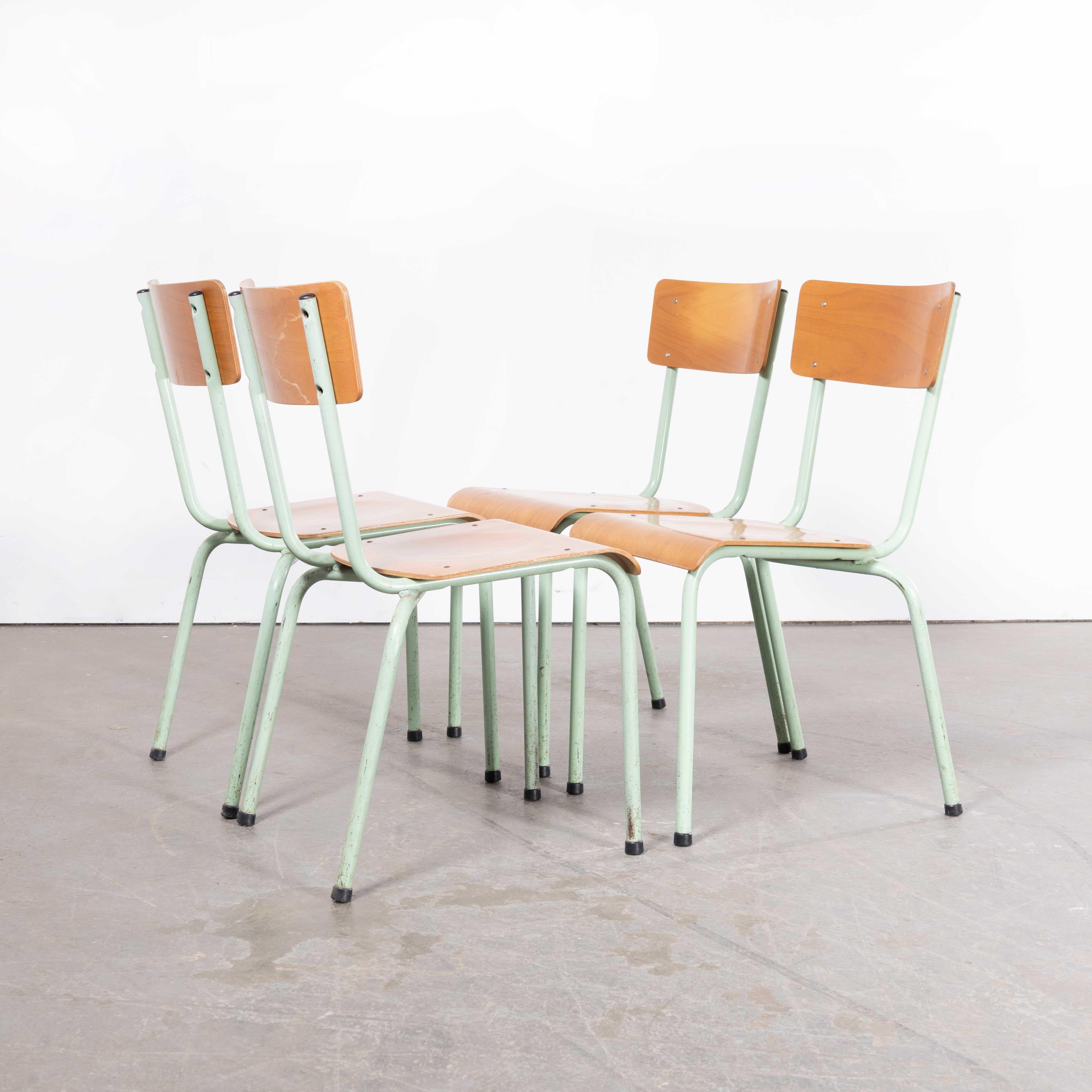 1960’s Original Mint French Stacking University Chairs Wide Back - Set Of Four For Sale 1