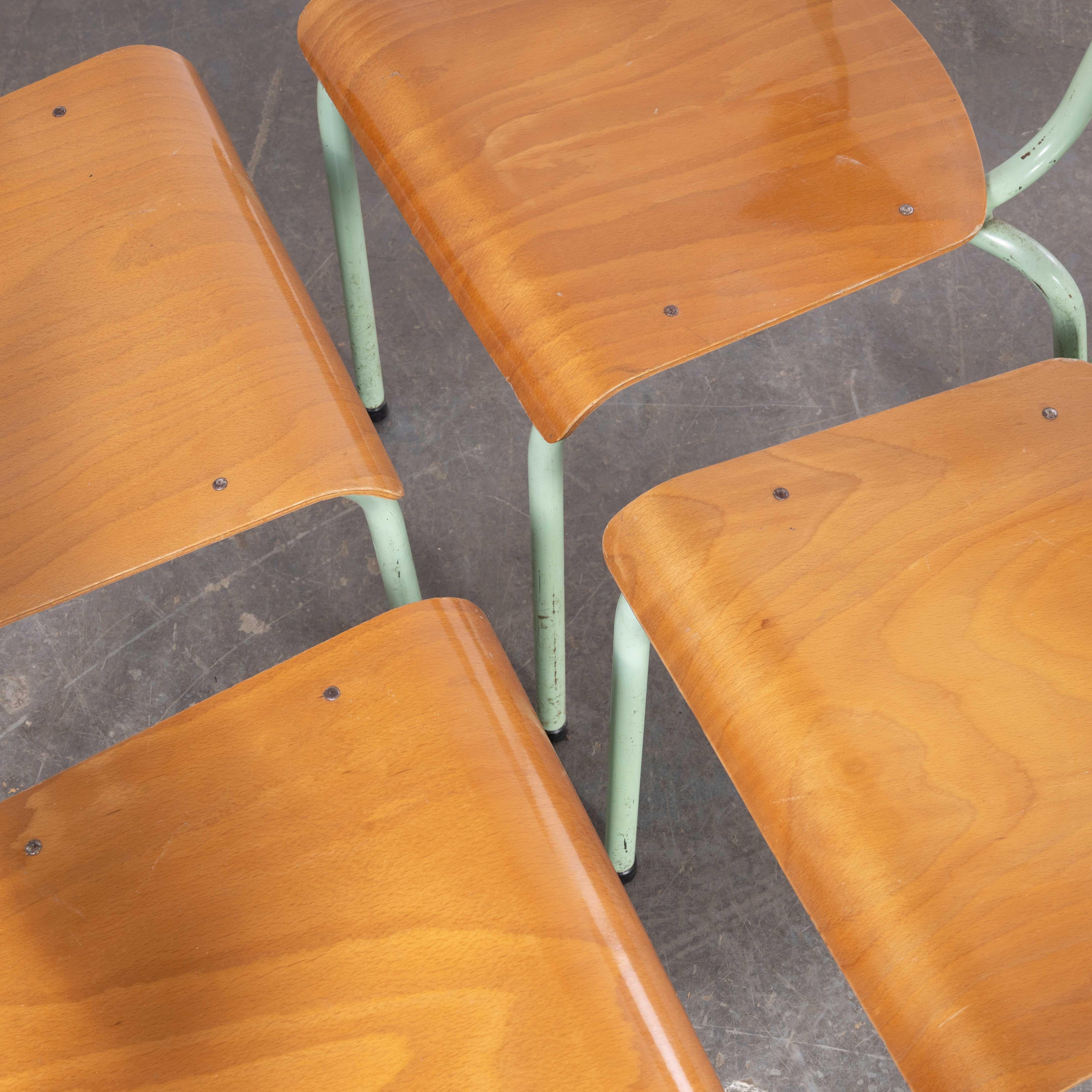 1960's Original Mint French Stacking University Chairs Wide Back - Set Of Four en vente 1