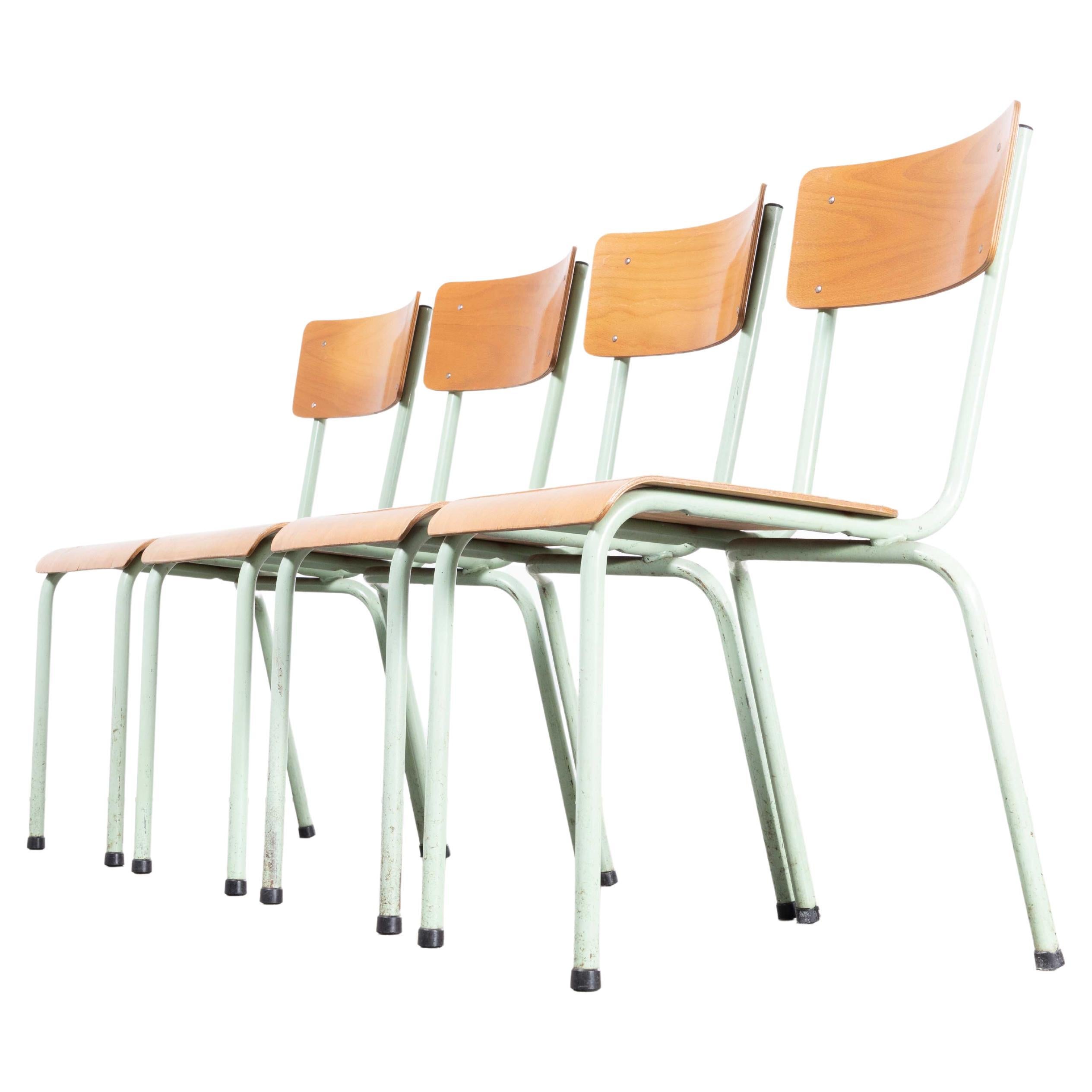 1960’s Original Mint French Stacking University Chairs Wide Back - Set Of Four For Sale