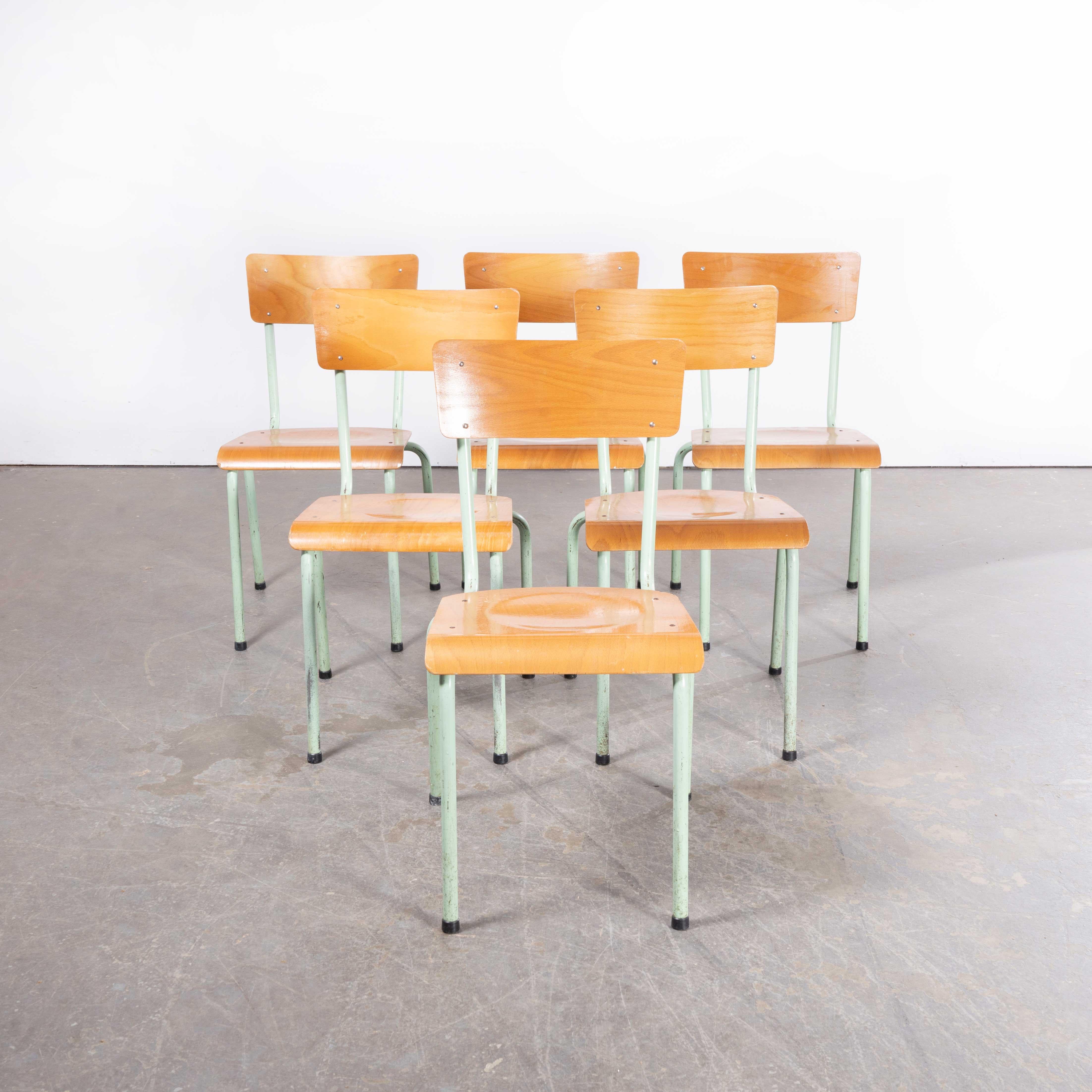 Mid-20th Century 1960’s Original Mint French Stacking University Chairs Wide Back - Set Of Six For Sale