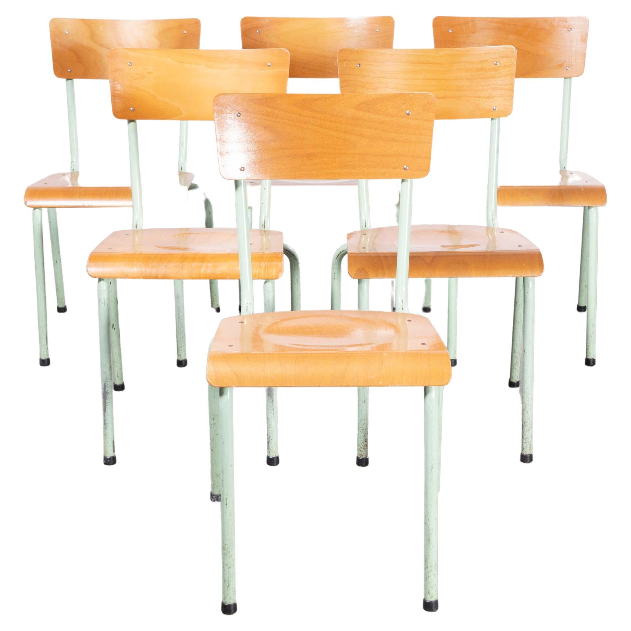 1960's Original Mint French Stacking University Chairs Wide Back - Set Of Six