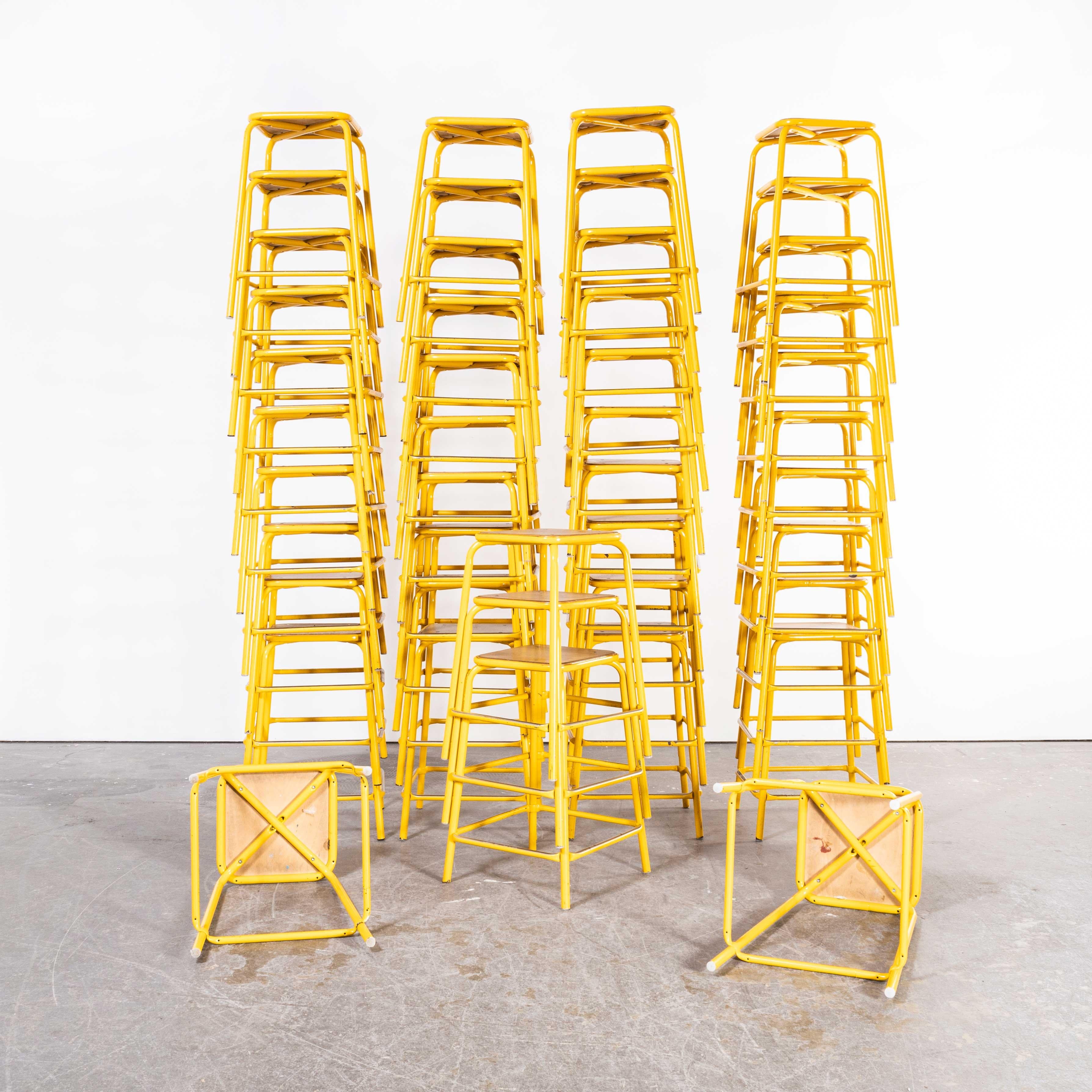 1960's Original Mullca French High Stools, Yellow, Good Quantities Available In Good Condition For Sale In Hook, Hampshire