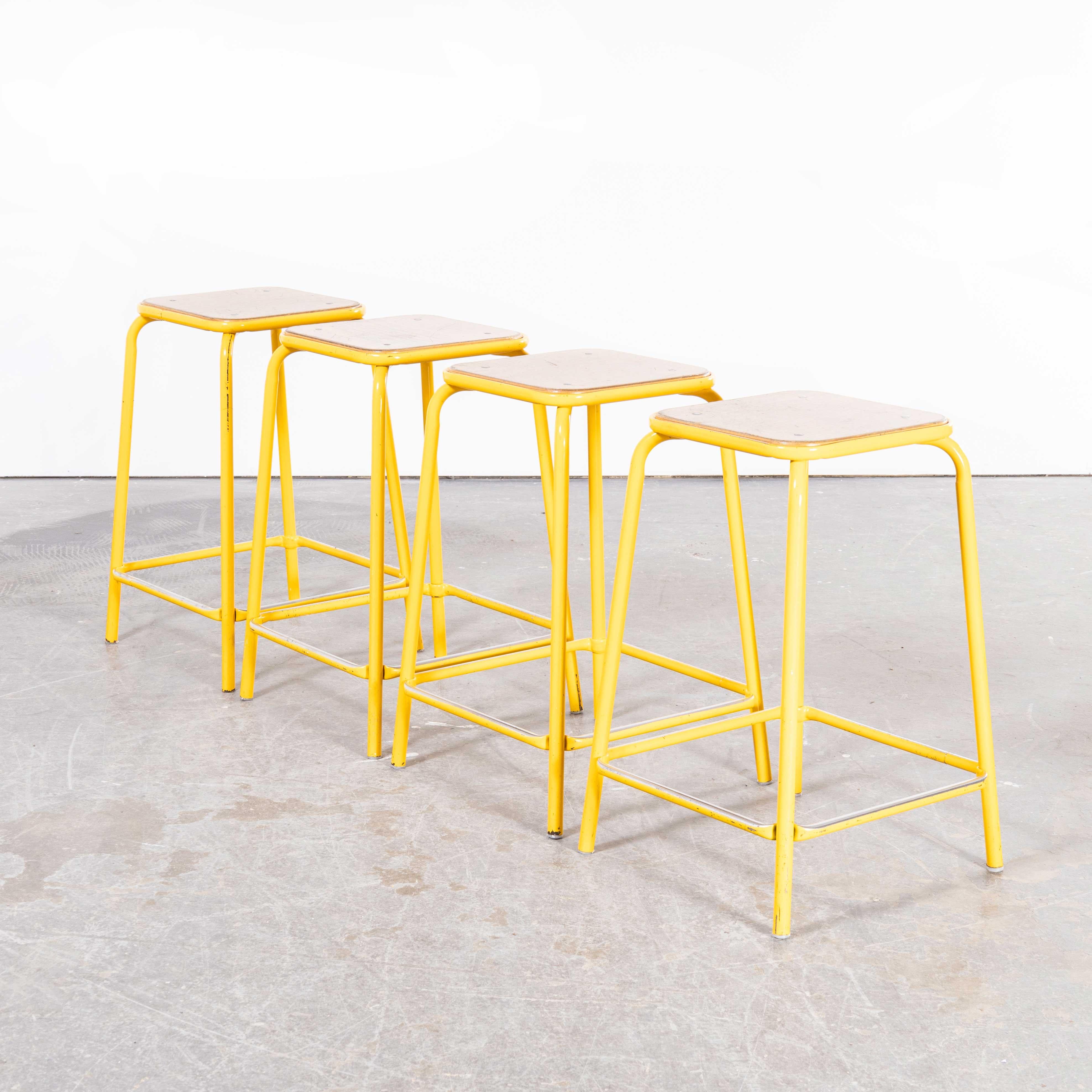 1960's Original Mullca French High Stools - Yellow - Set Of Four In Good Condition For Sale In Hook, Hampshire