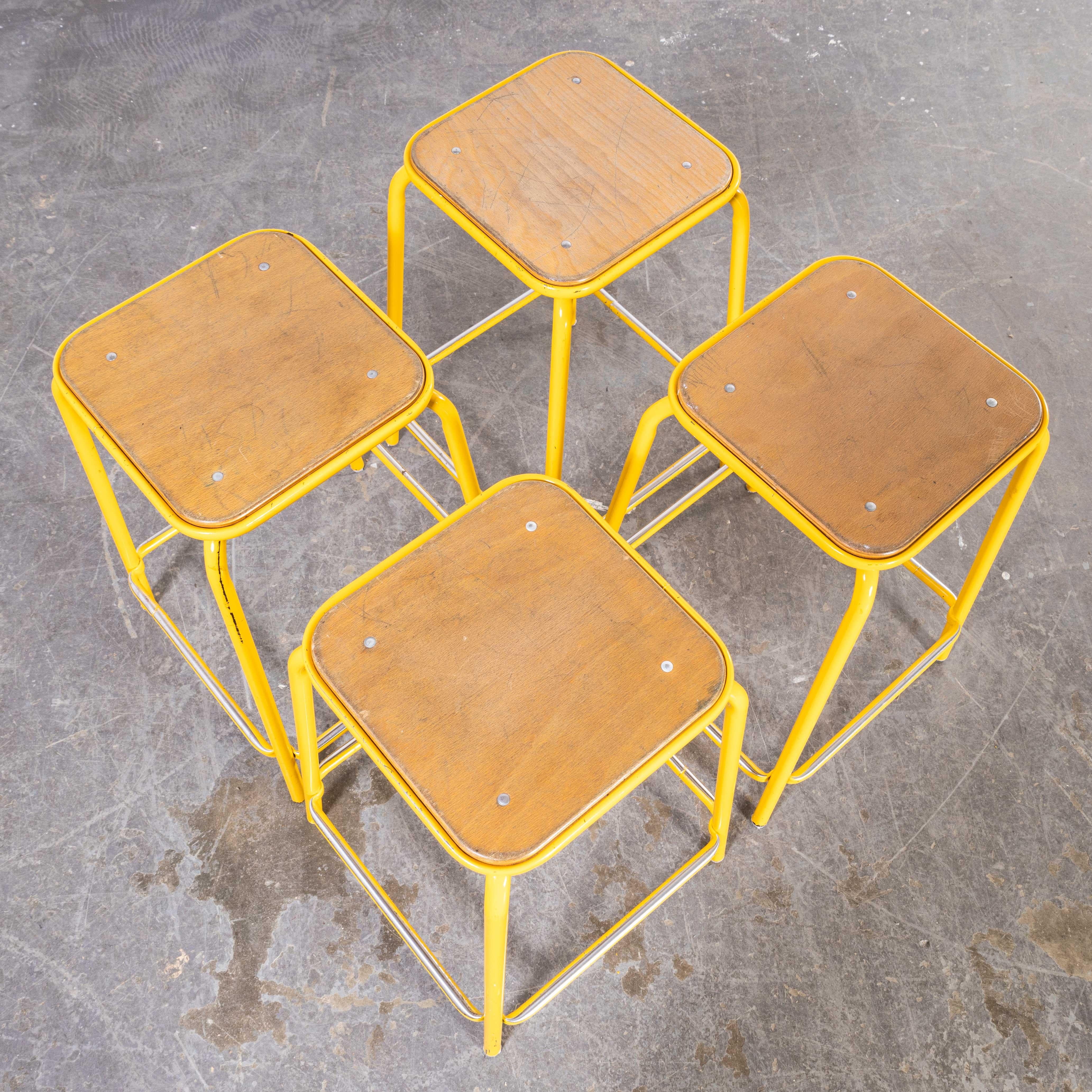 Metal 1960's Original Mullca French High Stools - Yellow - Set Of Four For Sale