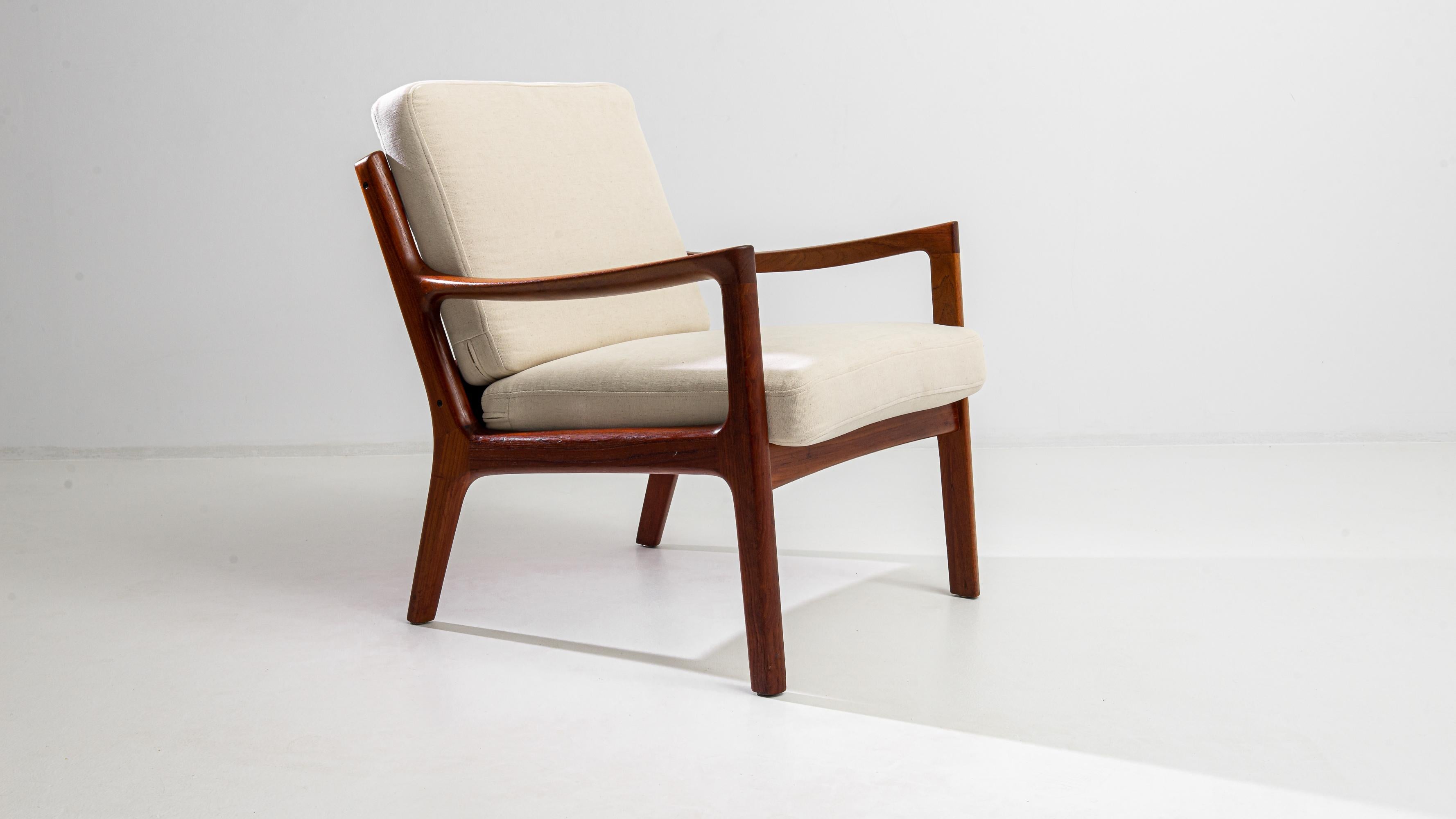 Mid-20th Century 1960s Original Ole Wanscher Teak Upholstered Armchair For Sale