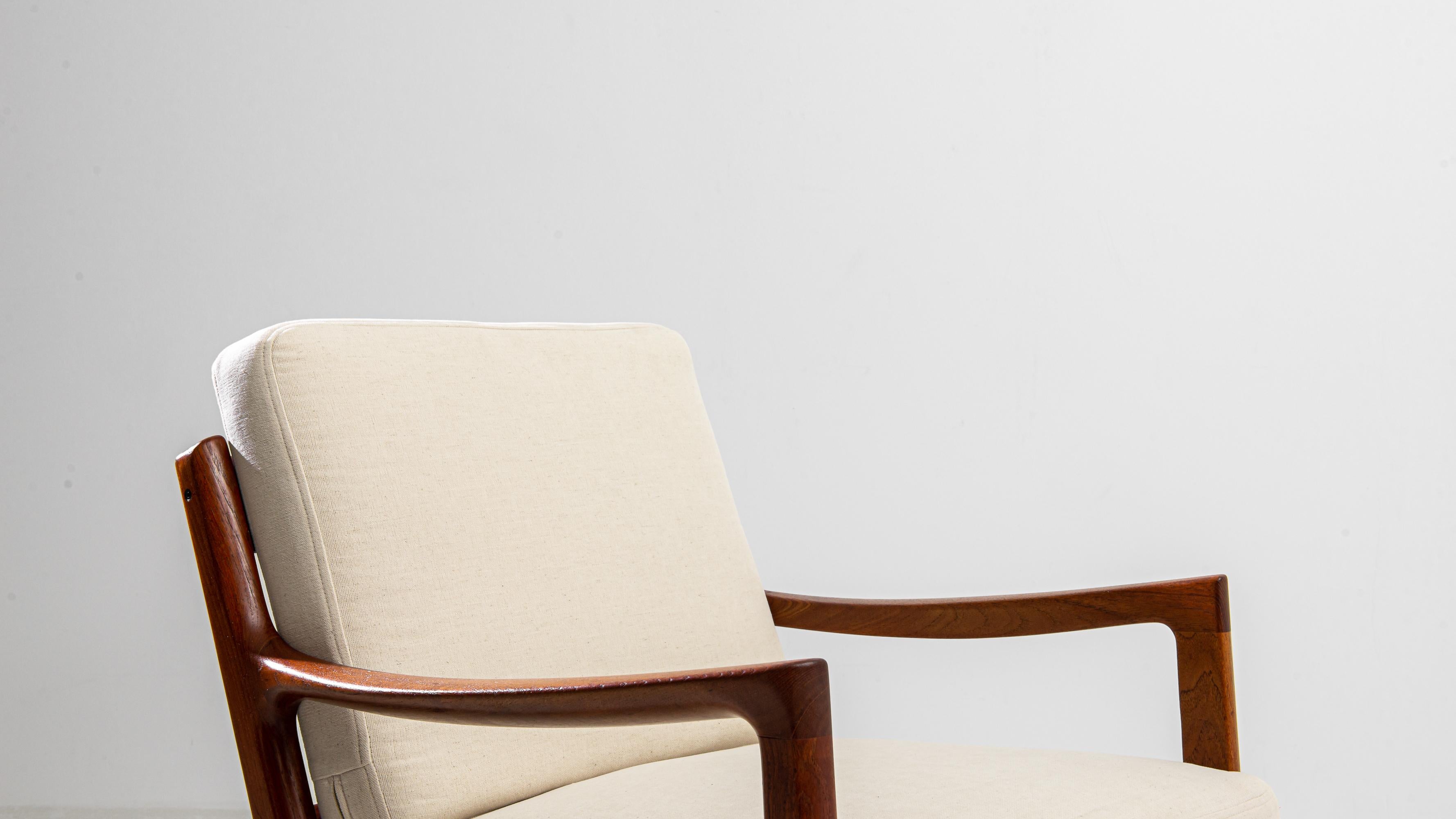 Fabric 1960s Original Ole Wanscher Teak Upholstered Armchair For Sale