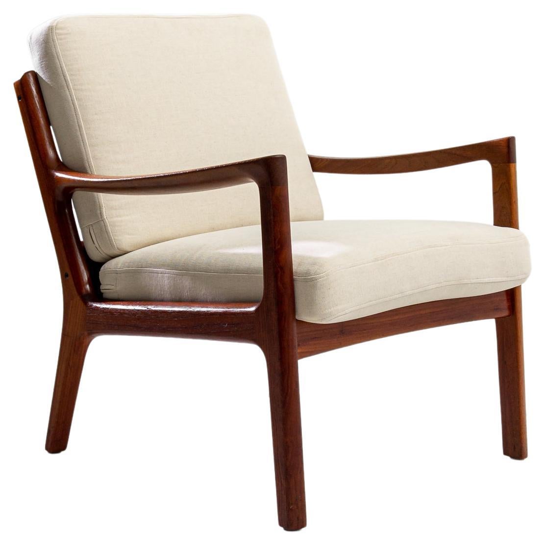 1960s Original Ole Wanscher Teak Upholstered Armchair For Sale