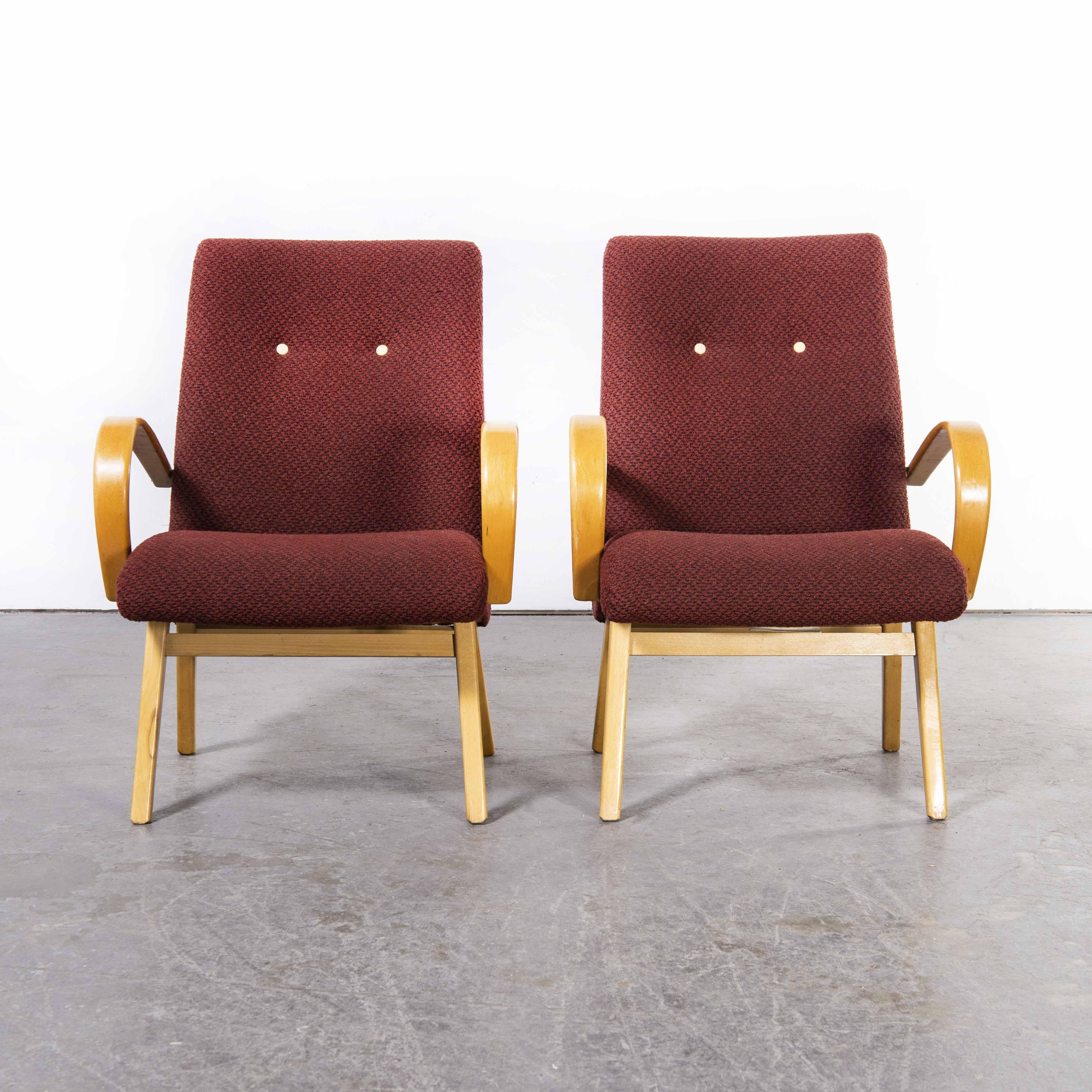 1960's Original Pair Of Red Armchairs, Produced By Up Zavody For Sale 4