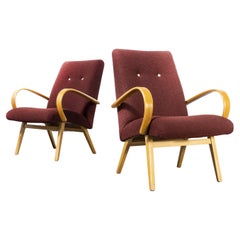 Retro 1960's Original Pair Of Red Armchairs, Produced By Up Zavody