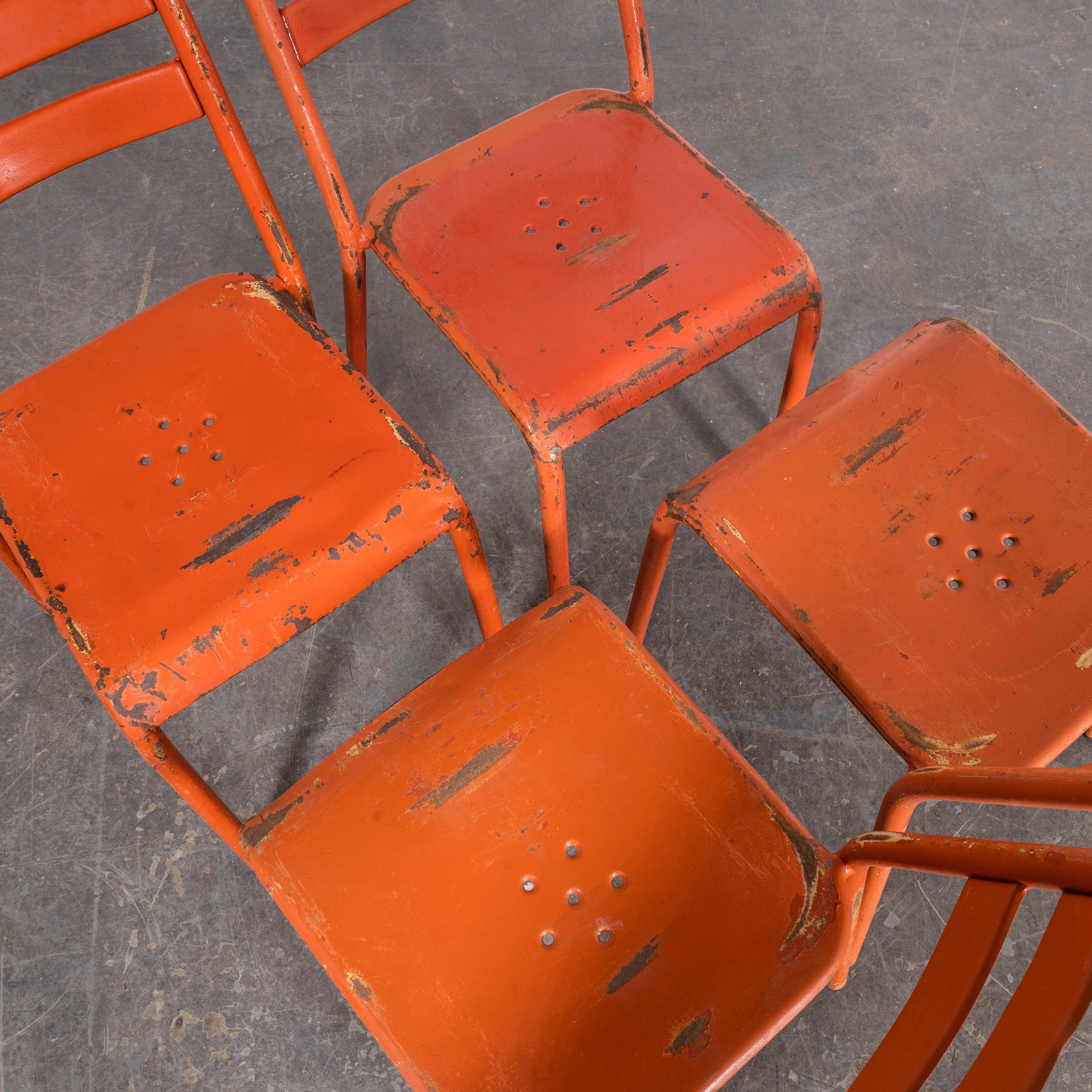 1960's Original Red French Tolix T2 Metal Outdoor Dining Chairs - Set Of Four For Sale 1
