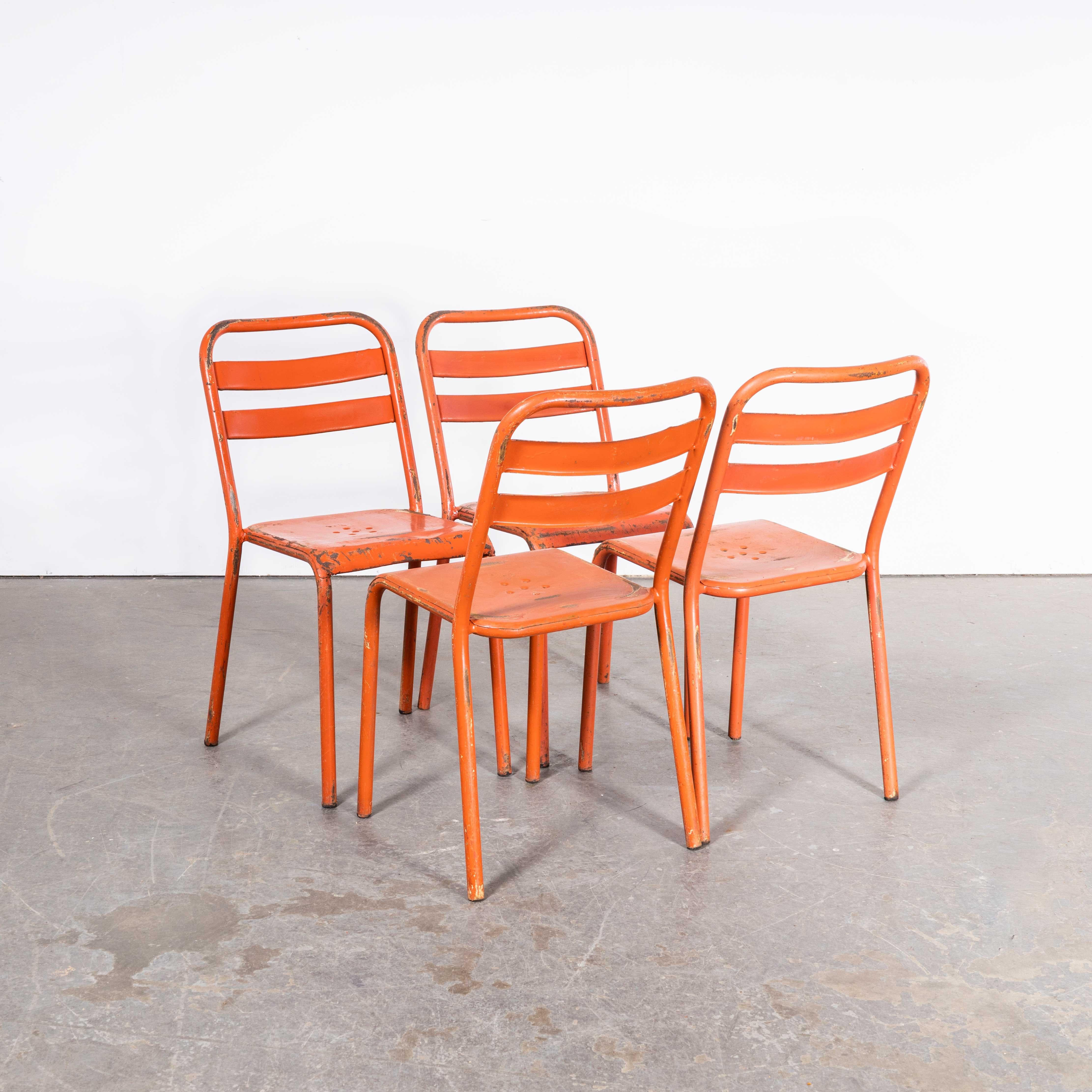 1960's Original Red French Tolix T2 Metal Outdoor Dining Chairs - Set Of Four For Sale 5
