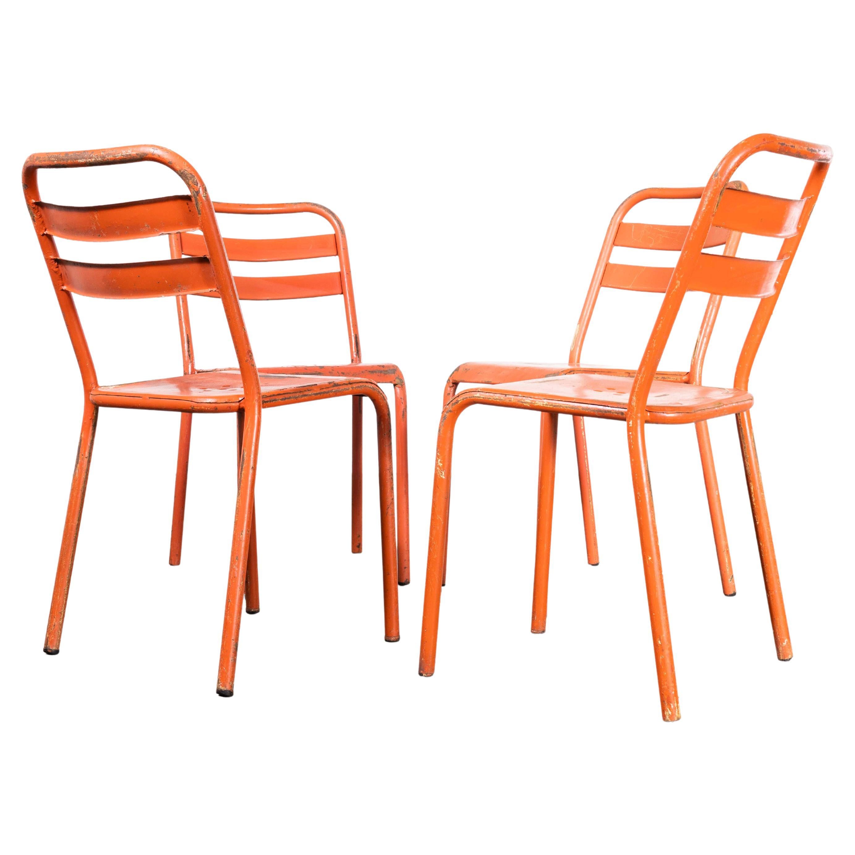 1960's Original Red French Tolix T2 Metal Outdoor Dining Chairs - Set Of Four For Sale