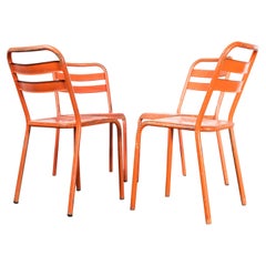 1960's Original Red French Tolix T2 Metal Outdoor Dining Chairs - Set Of Four