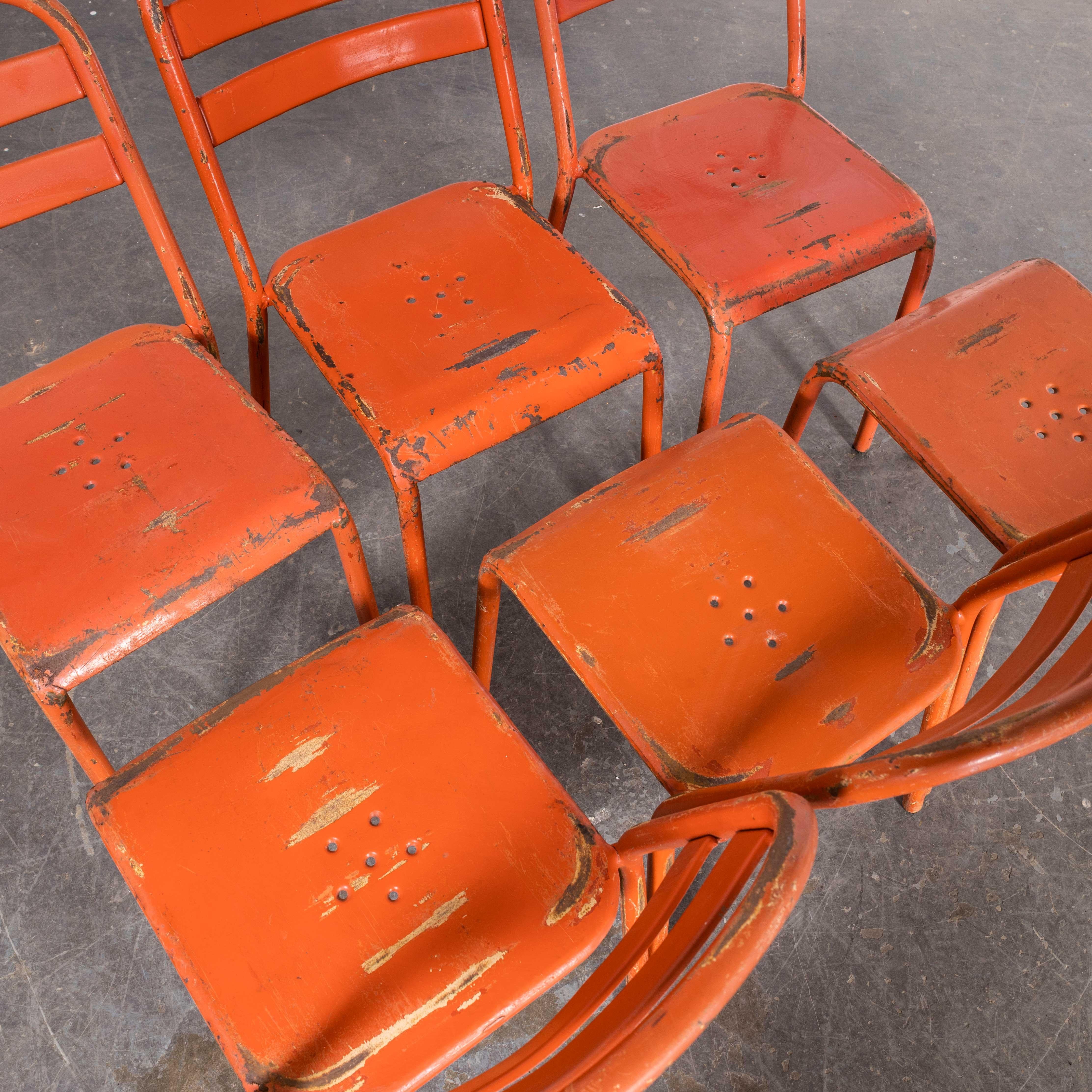 1960's Original Red French Tolix T2 Metal Outdoor Dining Chairs - Set Of Six For Sale 1