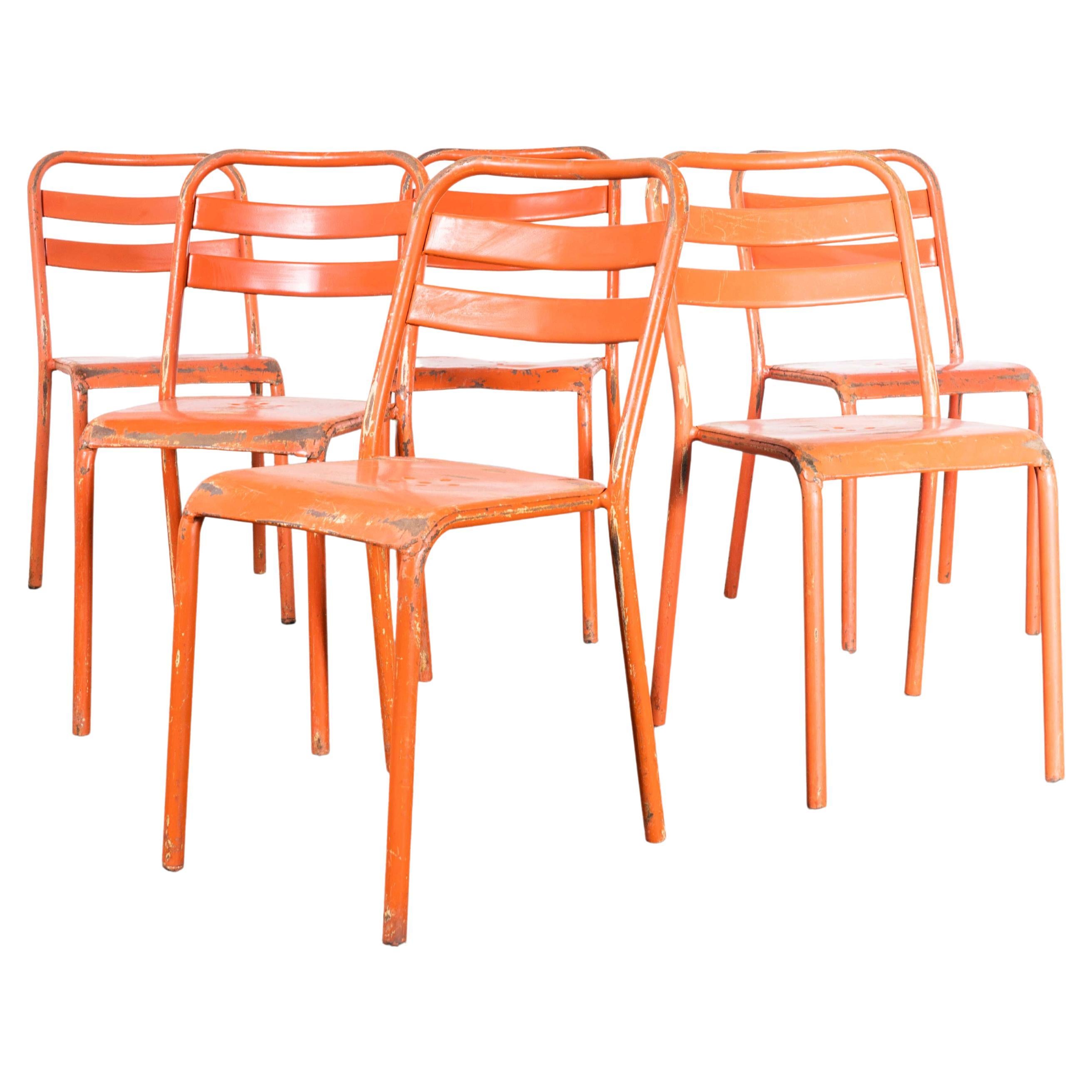 1960's Original Red French Tolix T2 Metal Outdoor Dining Chairs - Set Of Six For Sale