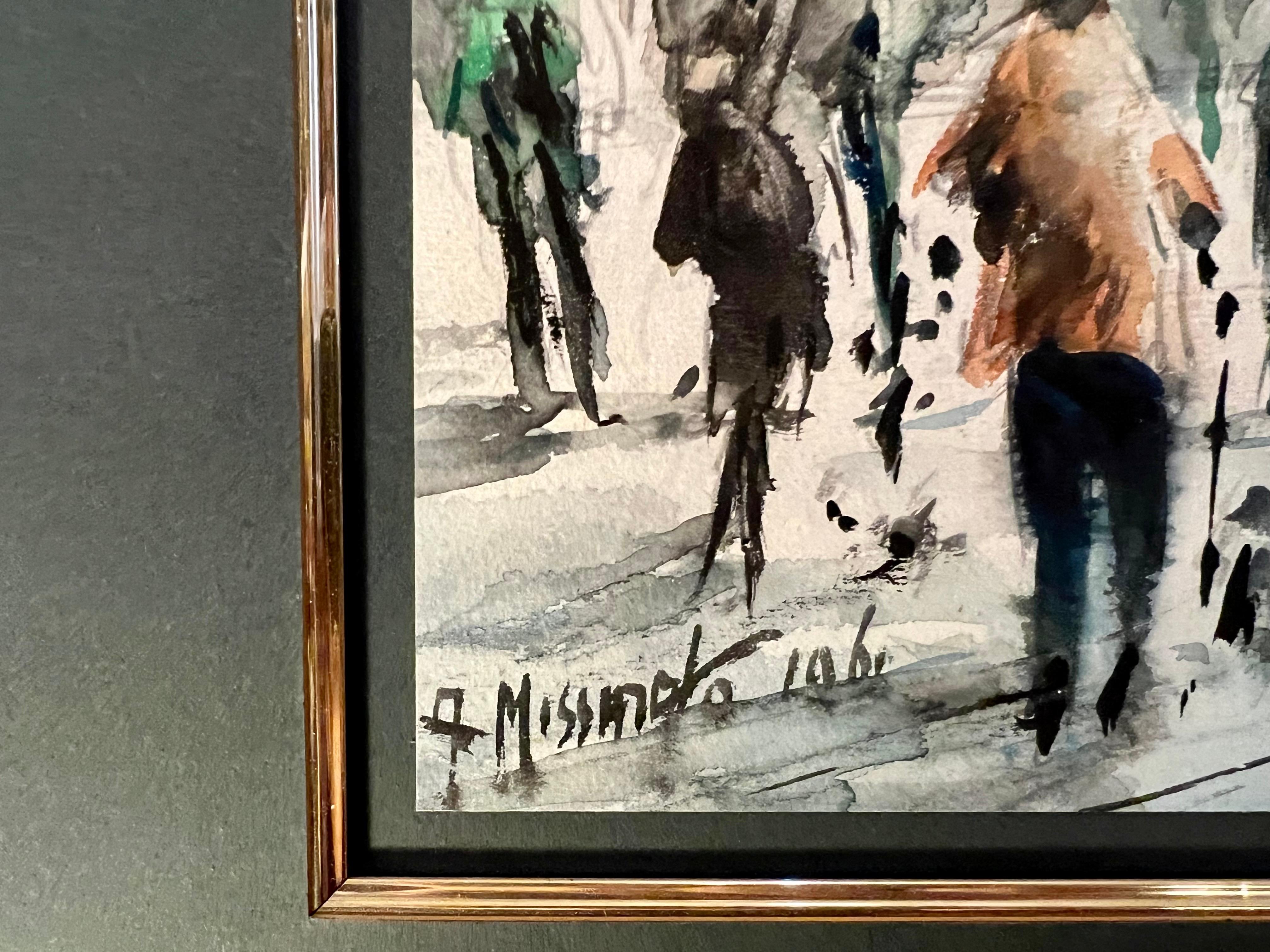 1960's Original Acuarela Firmada Paisaje urbano de Venecia Italia clásico estadounidense en venta