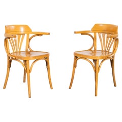 1960's Original Vintage Bentwood Dining Armchairs Bleached Fan Back - Pair