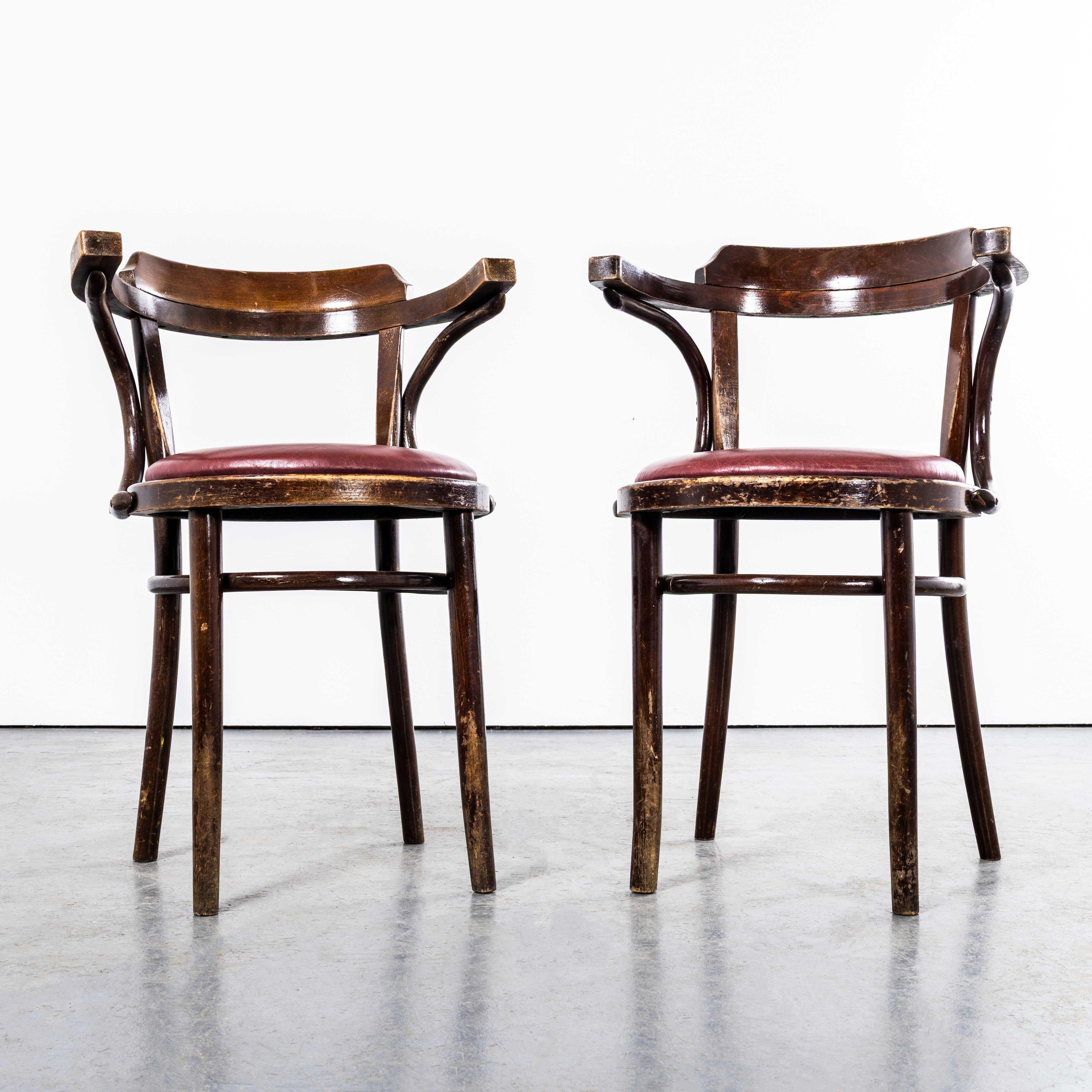 1960's Original Vintage Bentwood Dining Armchairs - Open Back With Red Padded Se. Bon état - En vente à Hook, Hampshire