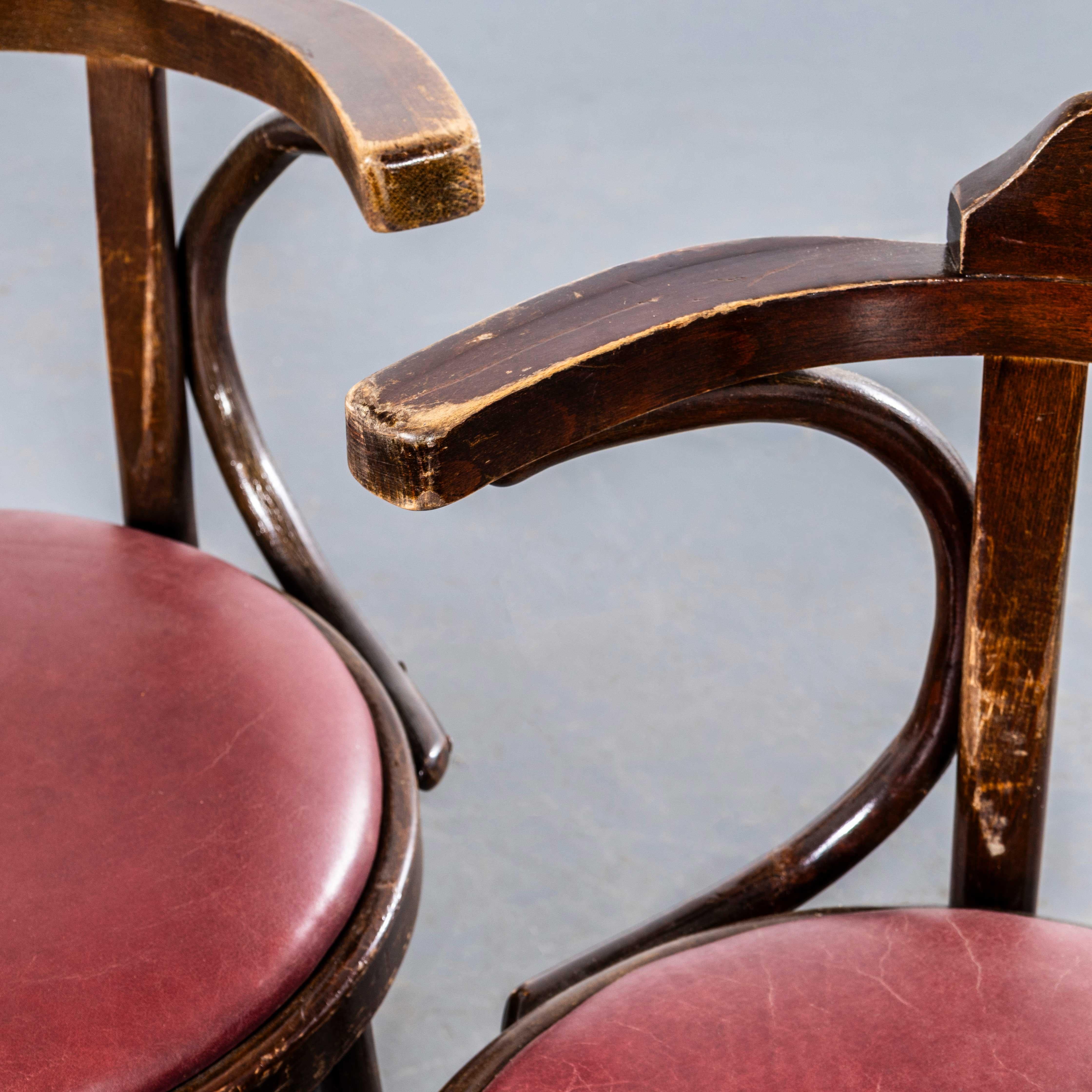 Milieu du XXe siècle 1960's Original Vintage Bentwood Dining Armchairs - Open Back With Red Padded Se. en vente