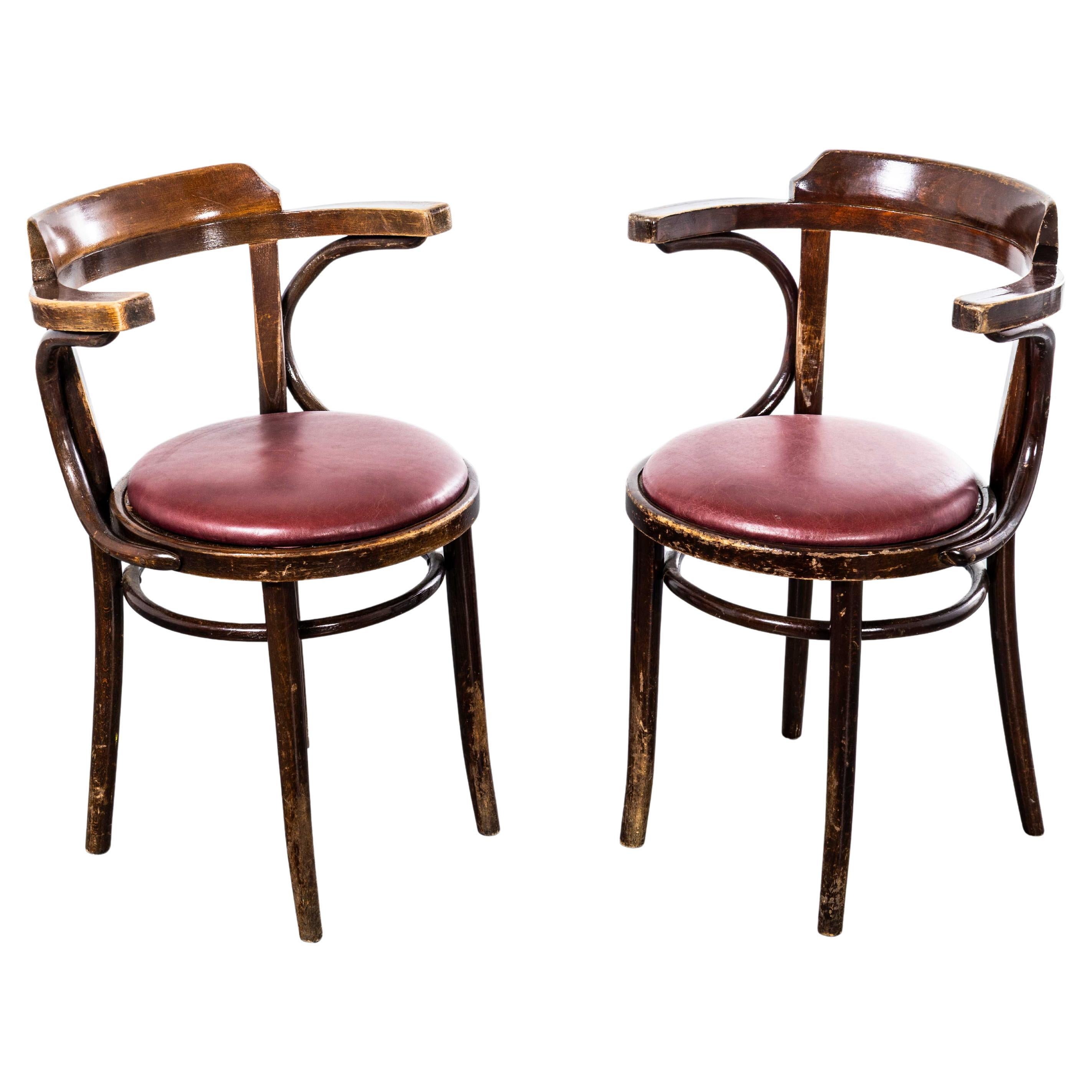 1960's Original Vintage Bentwood Dining Armchairs - Open Back With Red Padded Se. en vente