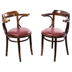 1960's Original Vintage Bentwood Sillones De Comedor - Respaldo Abierto Con Acolchado Rojo Se