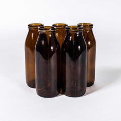1960's Original Vintage Stubby Hungarian Milk Bottles - Deep Brown Set Of Five