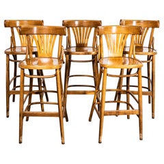 1960's Original Warm Oak Fan Back Bar Chairs - Set Of Five