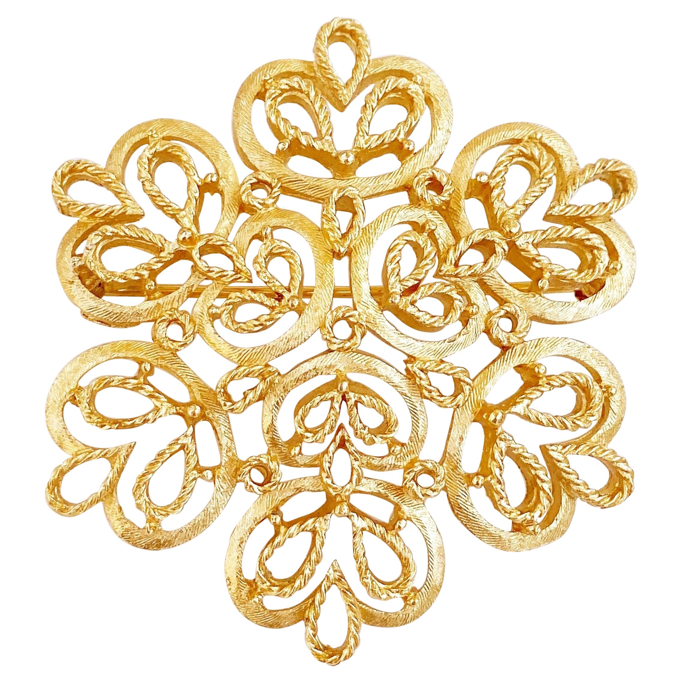 1960s Ornate Gilded Abstract Floral Brooch With Braided Texture By Crown Trifari