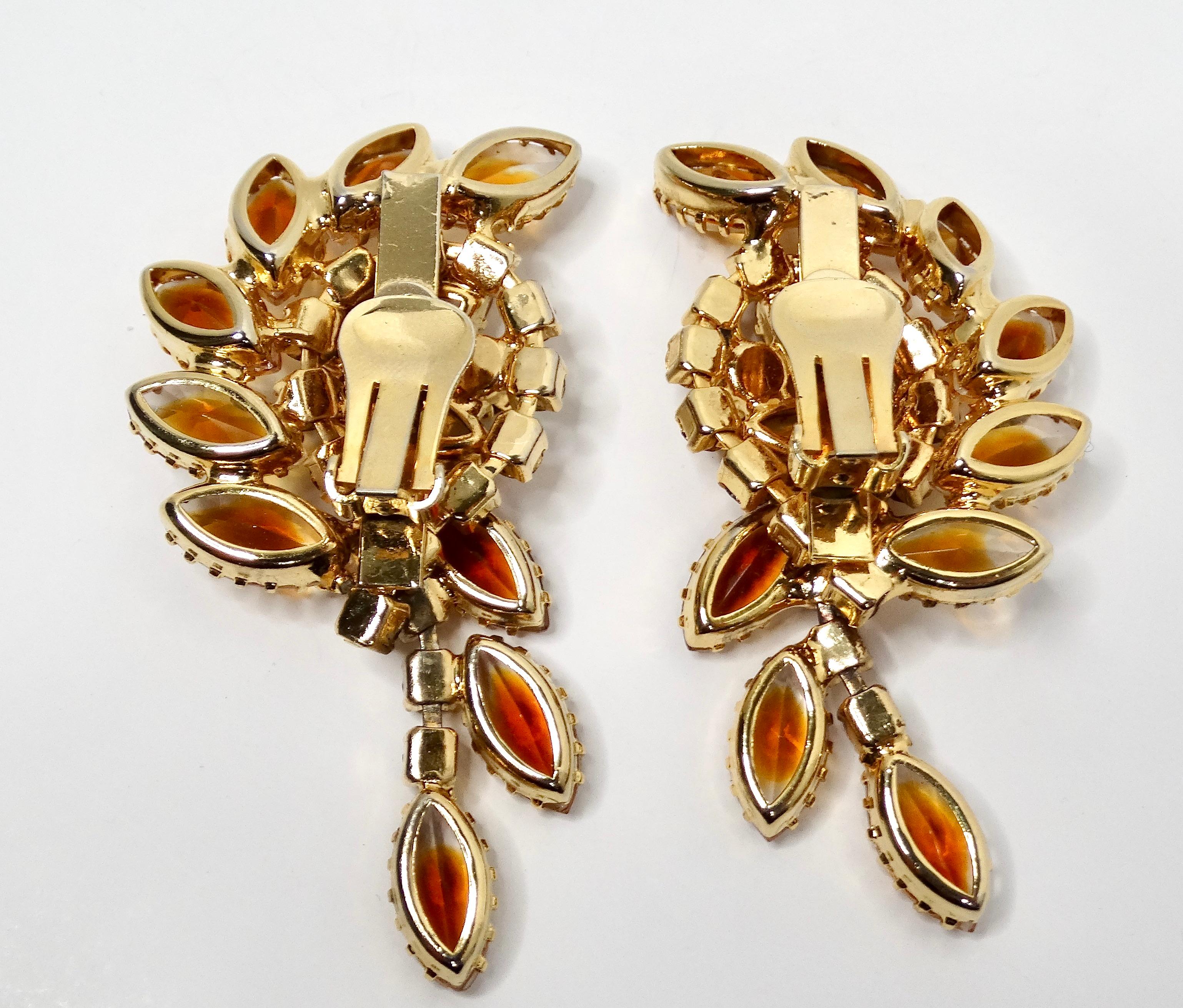 1960er Jahre Ornate Topas-Farbige Strass-Ohrringe 14k vergoldet Aussage Ohrringe im Zustand „Gut“ im Angebot in Scottsdale, AZ