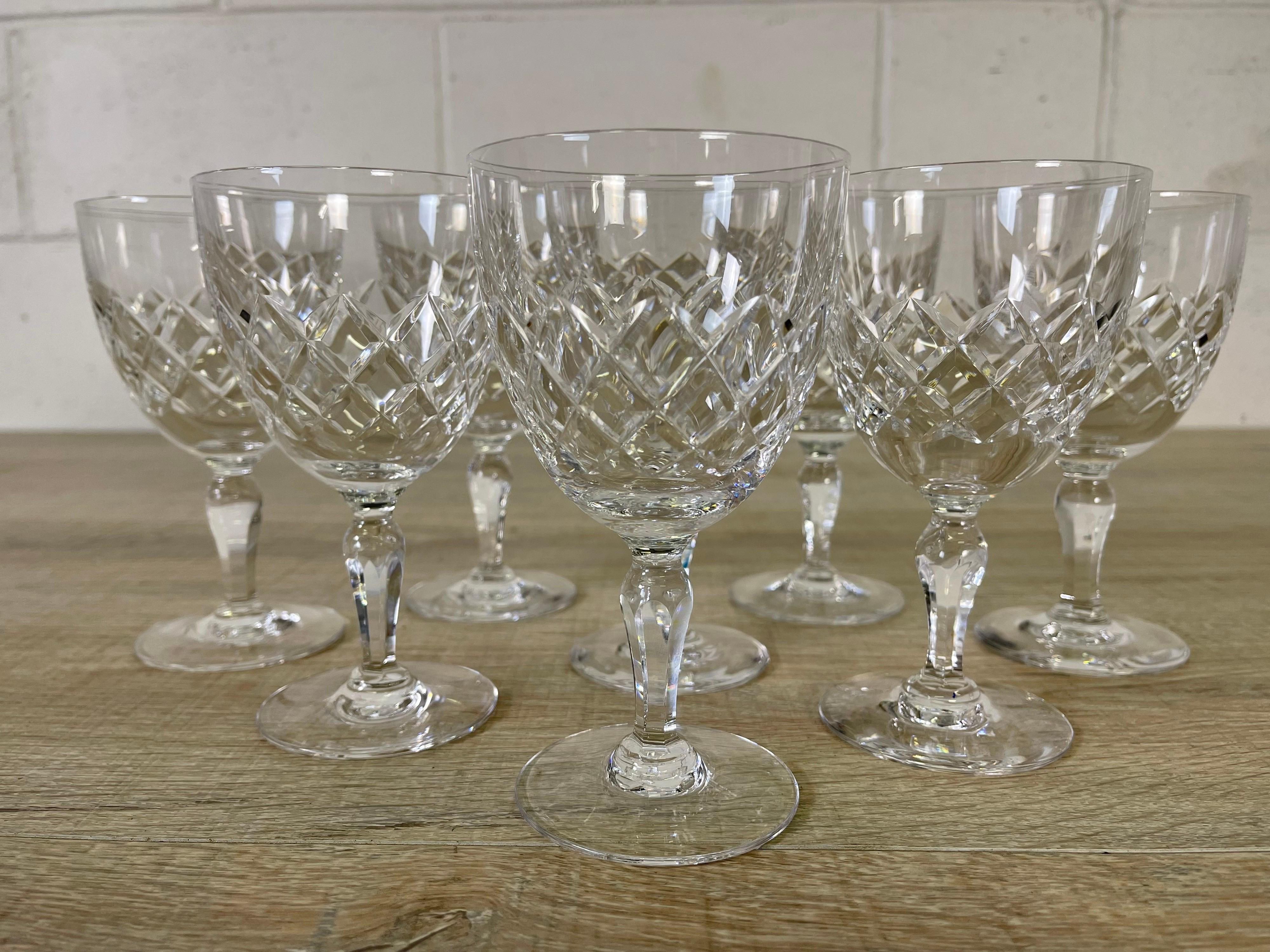 Vintage 1960s Orrefors Sweden set of 8 glass stems in the Karolina pattern. Beautiful crystal glass that has been handblown. Marked underneath.