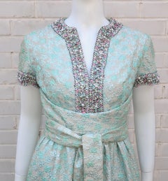 1960's Oscar de La Renta Beaded Brocade Evening Dress