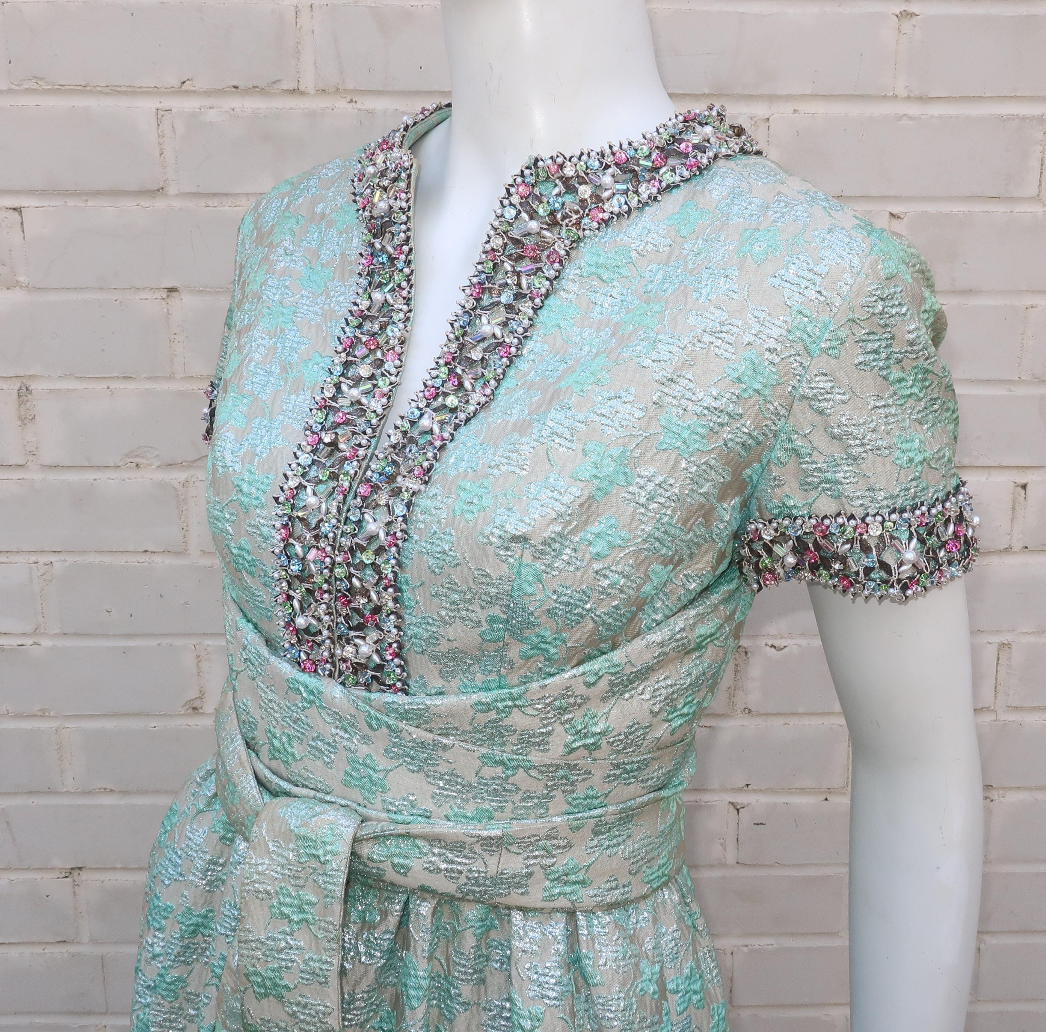 1960's Oscar de La Renta Beaded Brocade Evening Dress 1