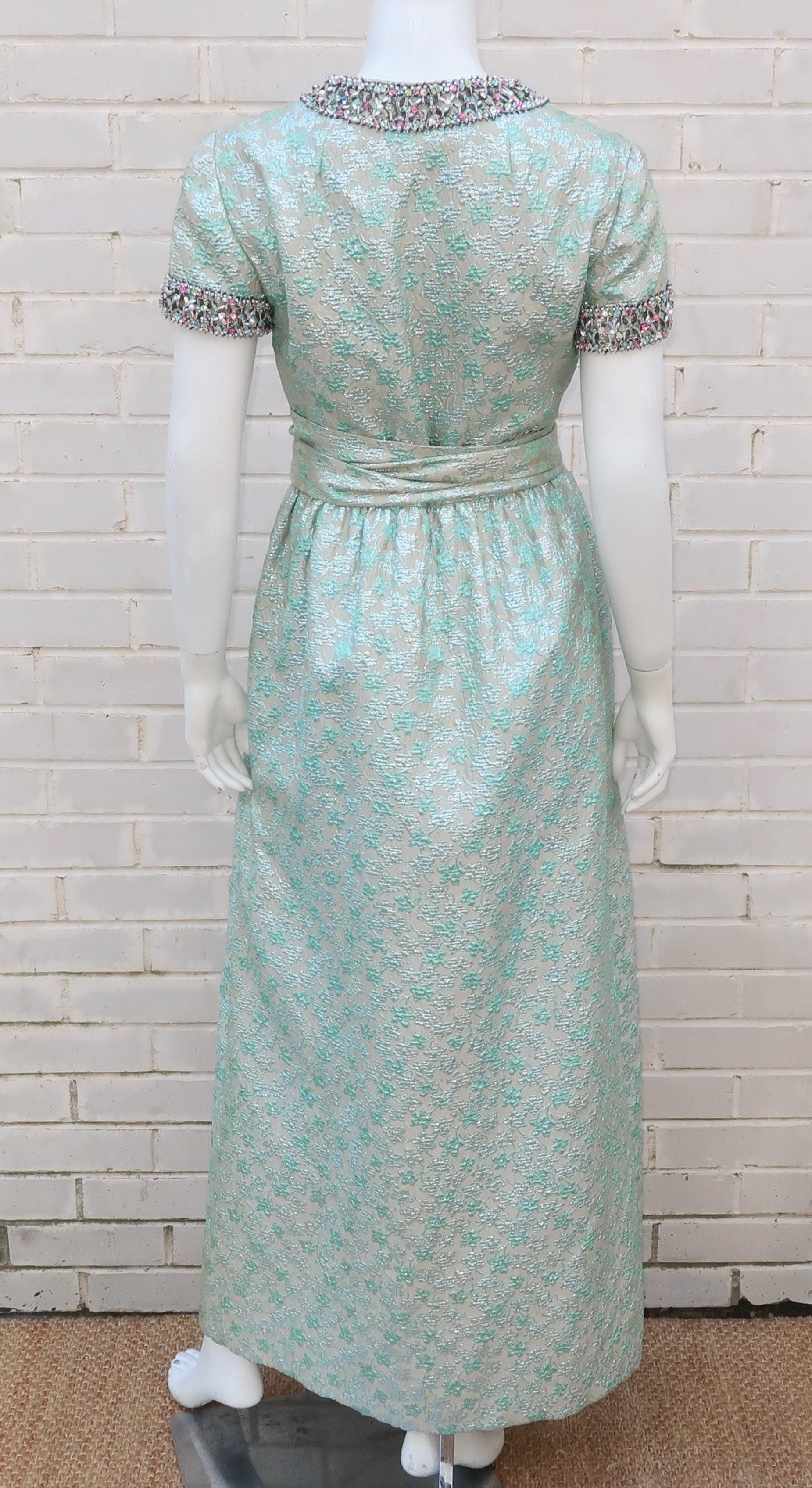 1960's Oscar de La Renta Beaded Brocade Evening Dress 3